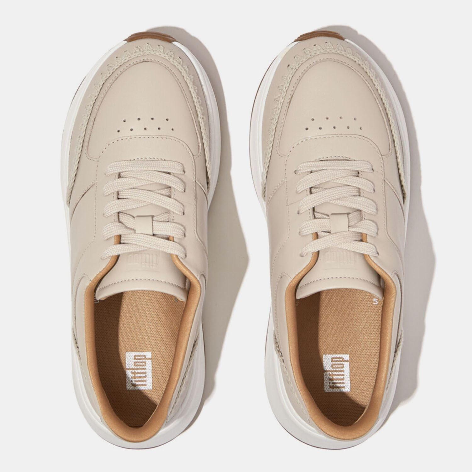 Beige - FitFlop - F-Mode Crochet-Stitch Leather Flatform Trainers - 5