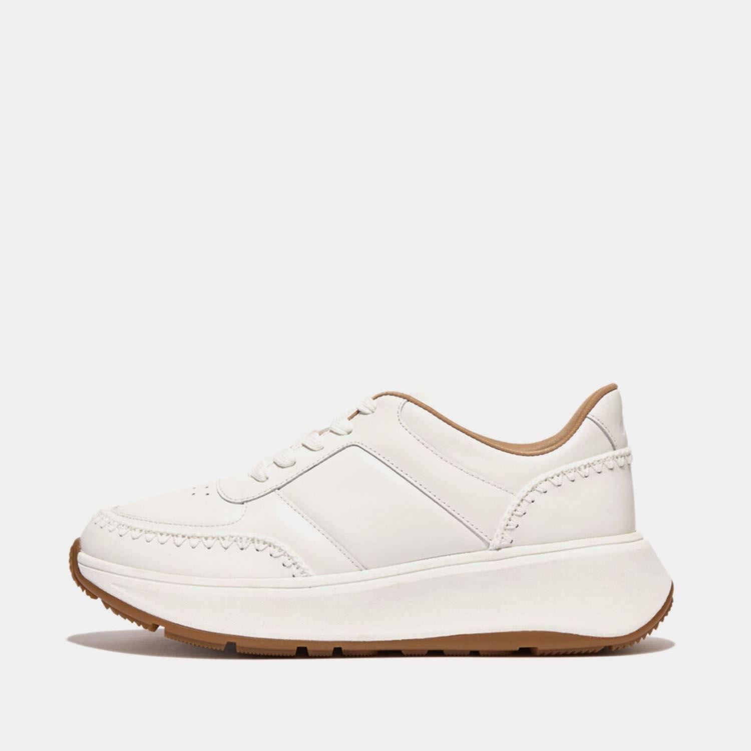 White - FitFlop - F-Mode Crochet-Stitch Leather Flatform Trainers - 1