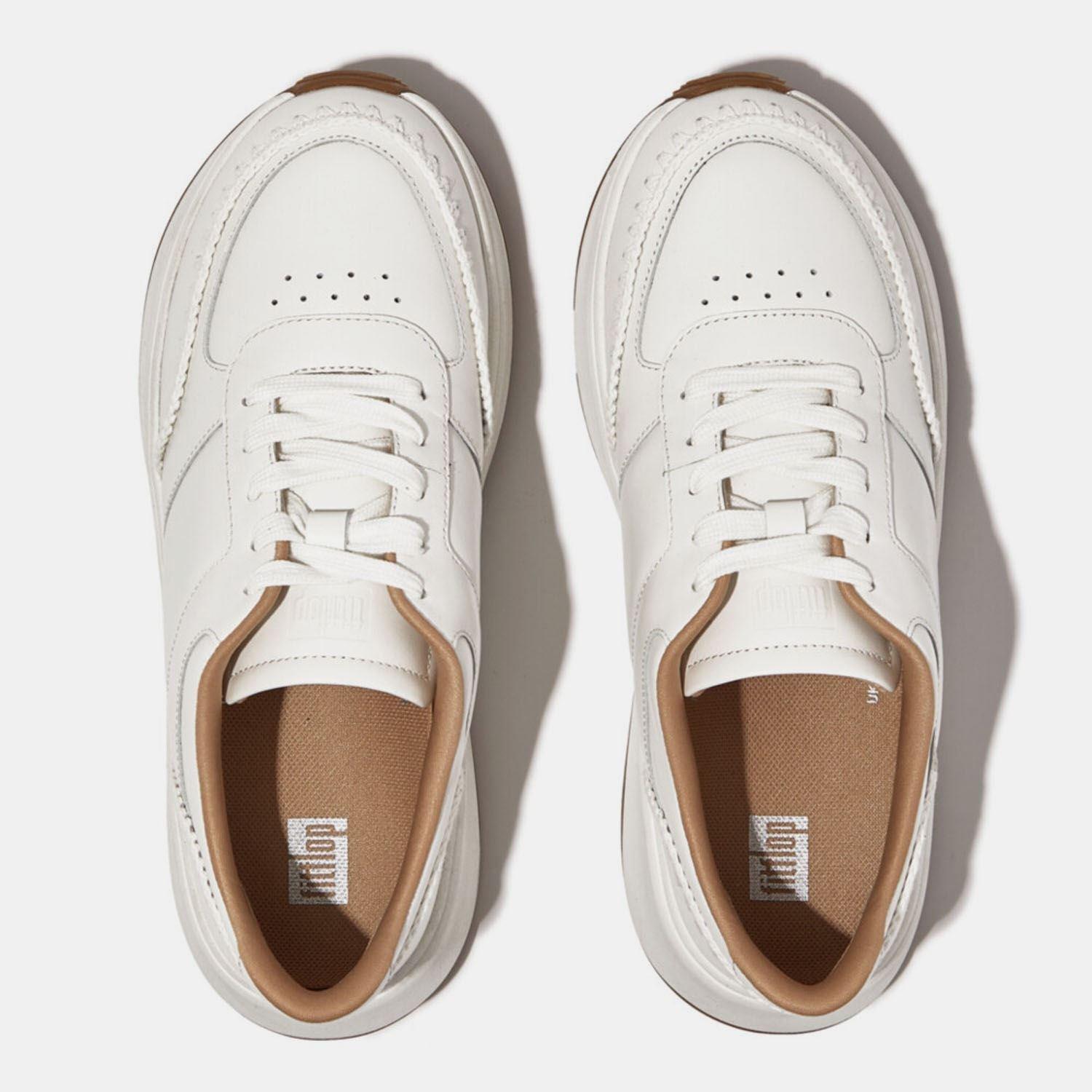 Weiß - FitFlop - F-Mode Crochet-Stitch Leather Flatform Trainers - 5