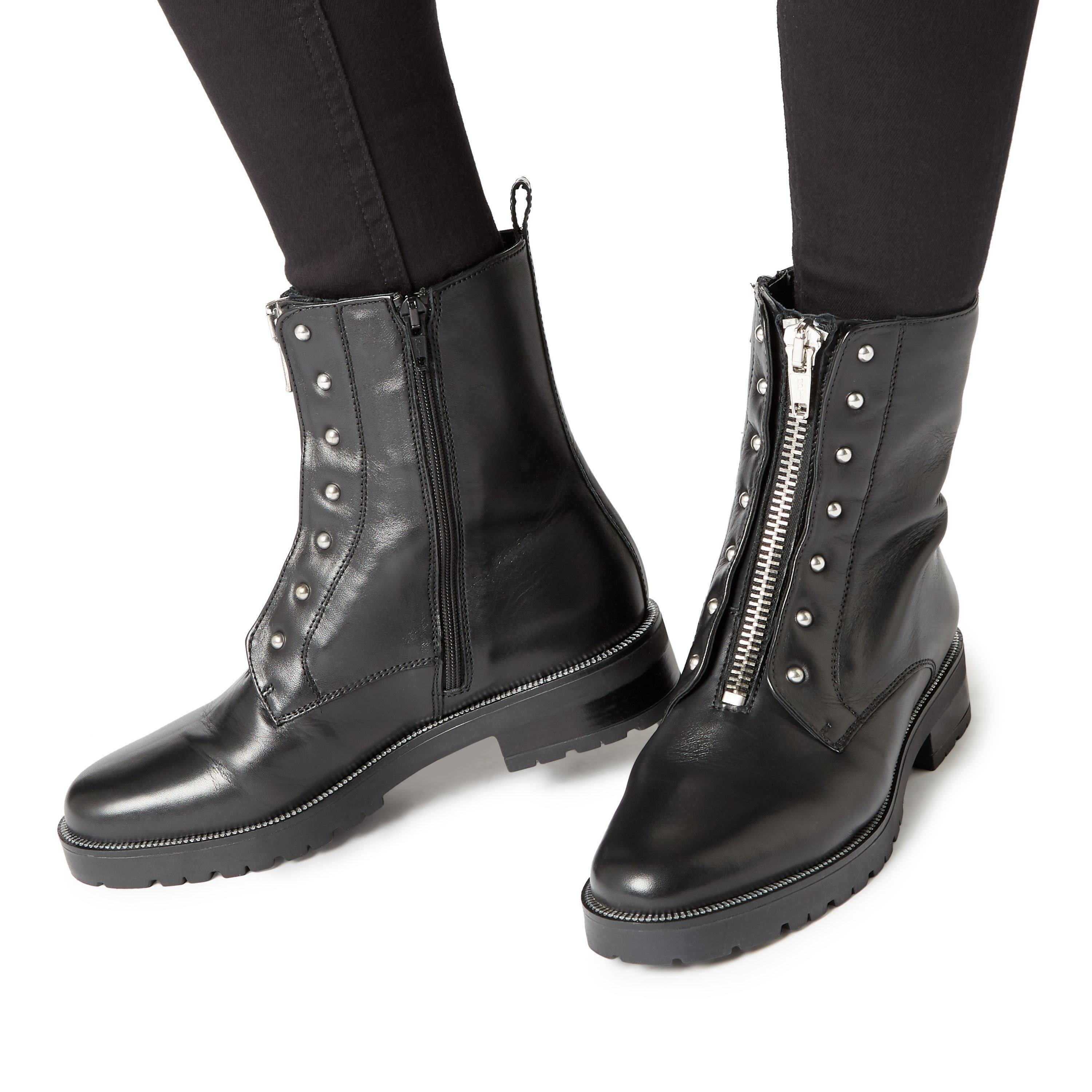 Black - Dune London - Raffi Studded Buckle Biker Boots - 5