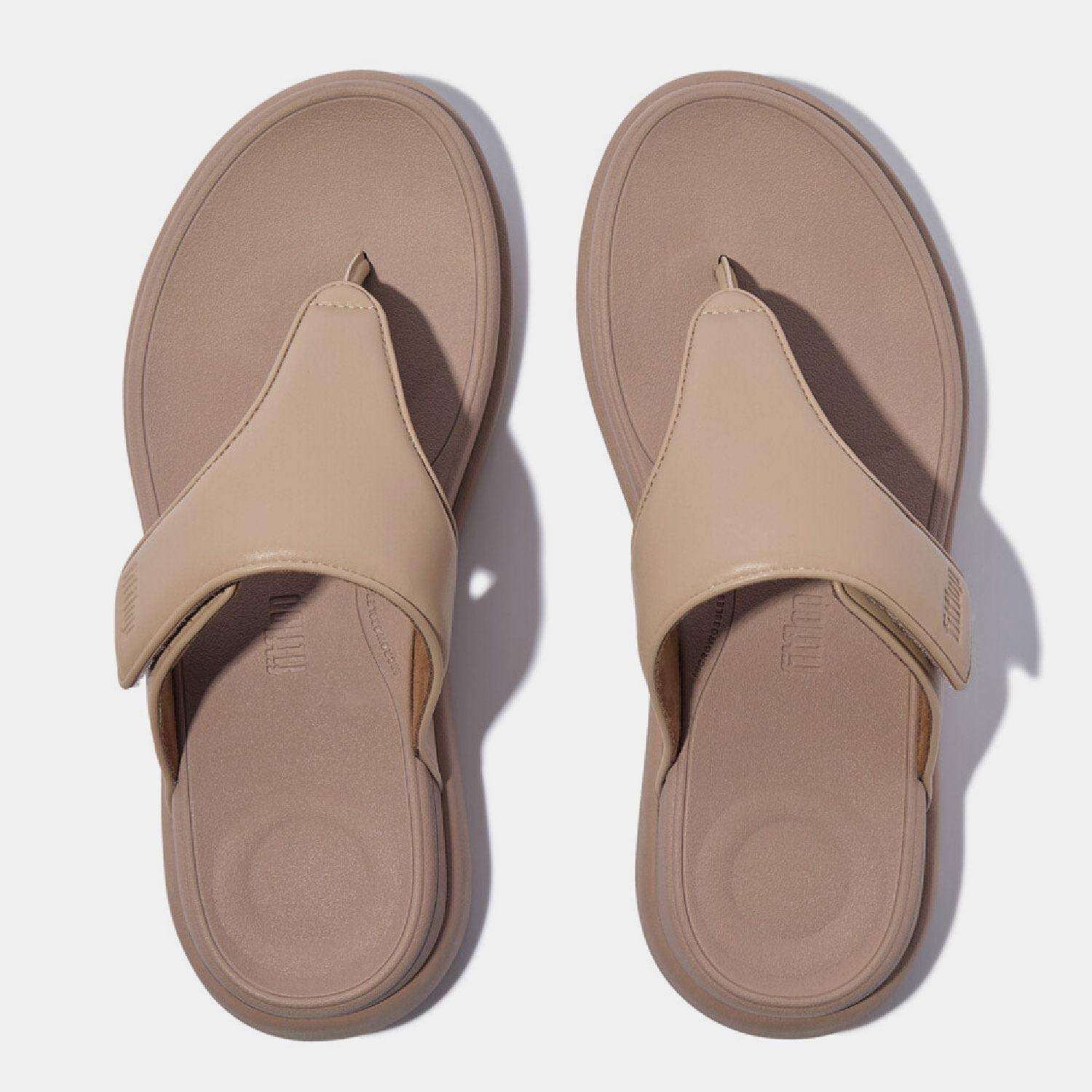 Beige - FitFlop - F-Mode Go Adjustable Flatform Toe-Post Sandals - 2