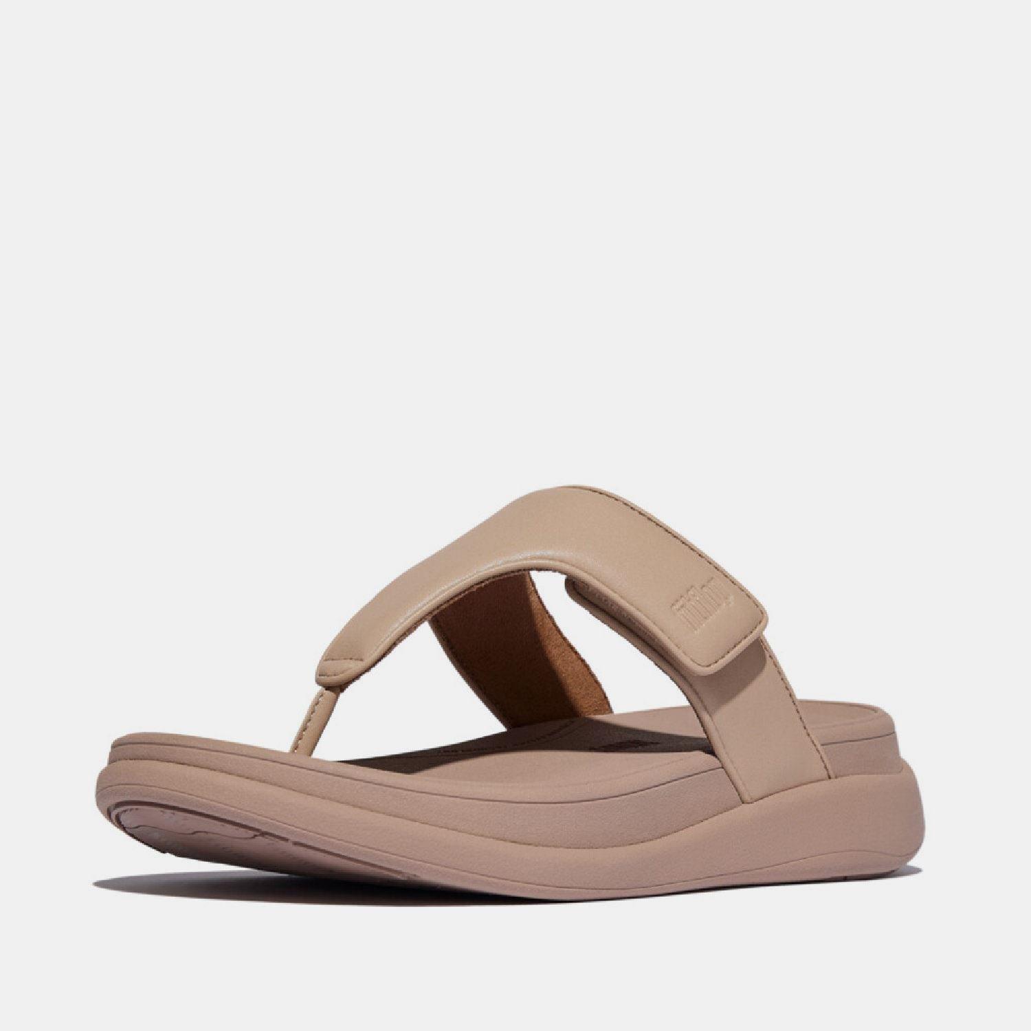 Beige - FitFlop - F-Mode Go Adjustable Flatform Toe-Post Sandals - 3
