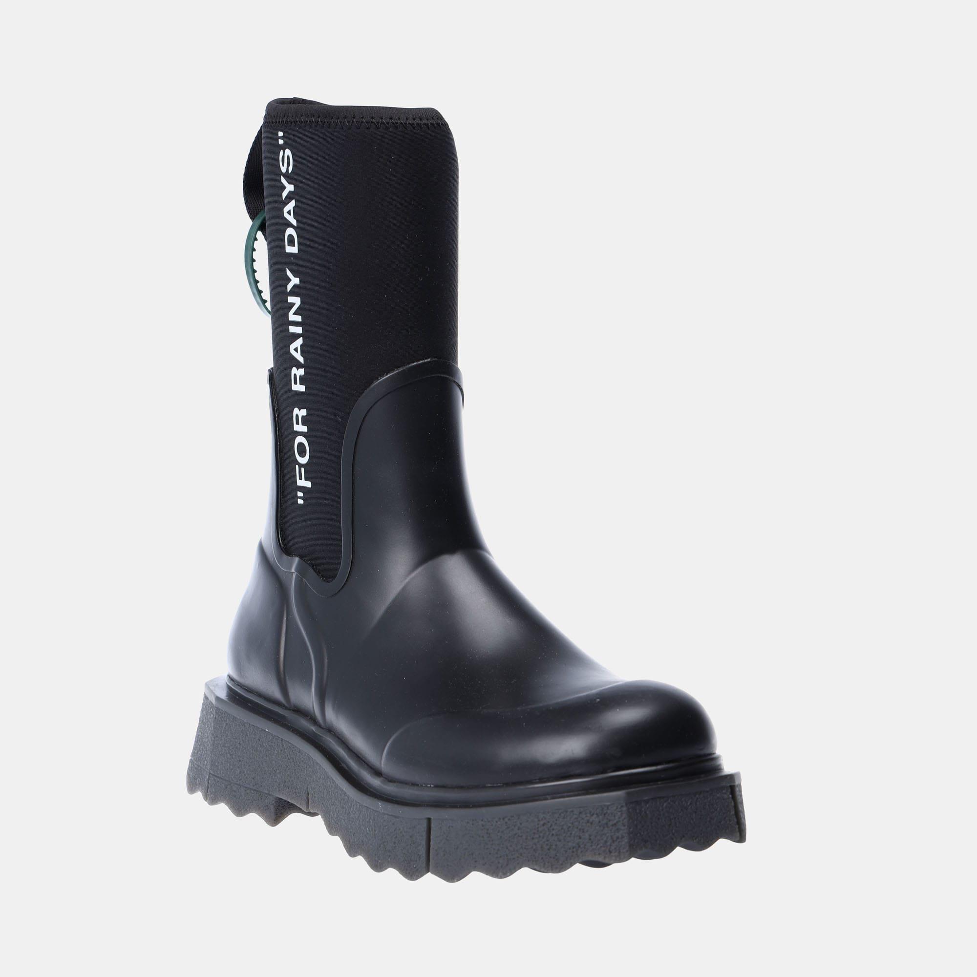 Black-White - Off White - Sponge Rubber Rain Boots - 2