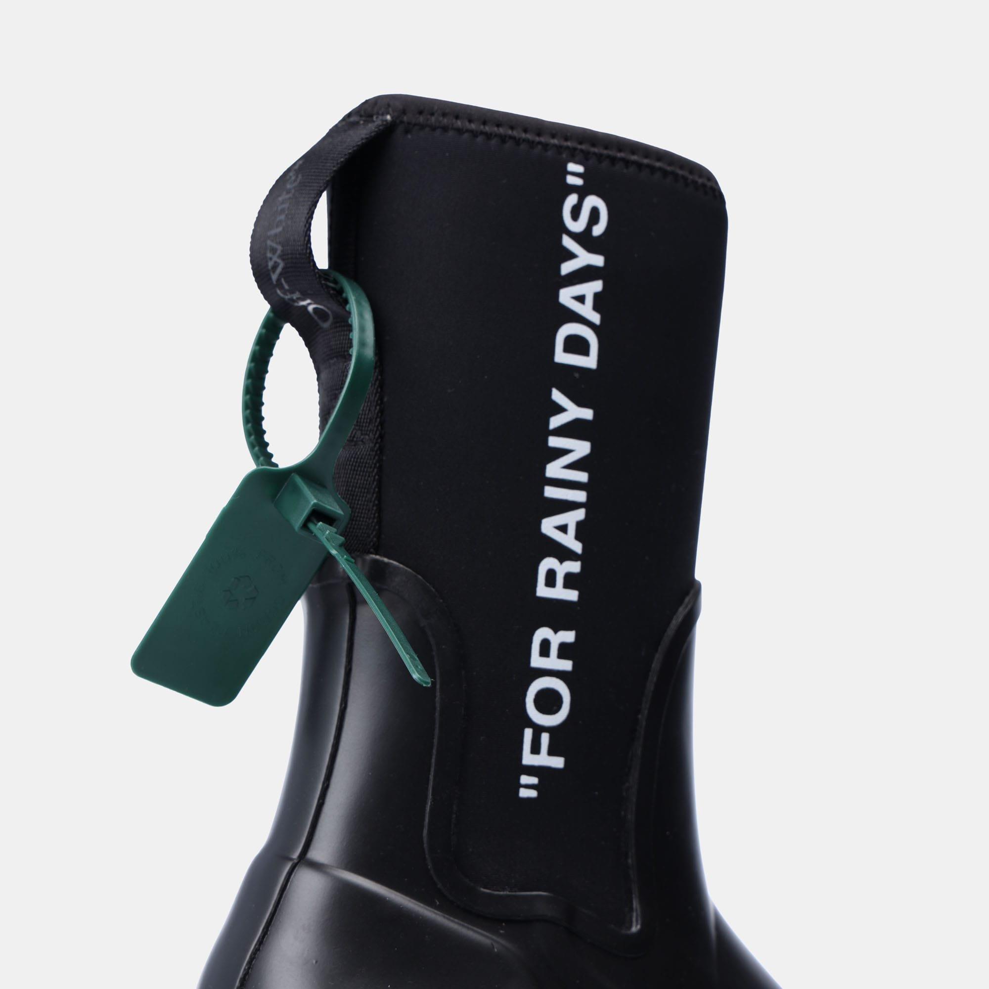 Black-White - Off White - Sponge Rubber Rain Boots - 5