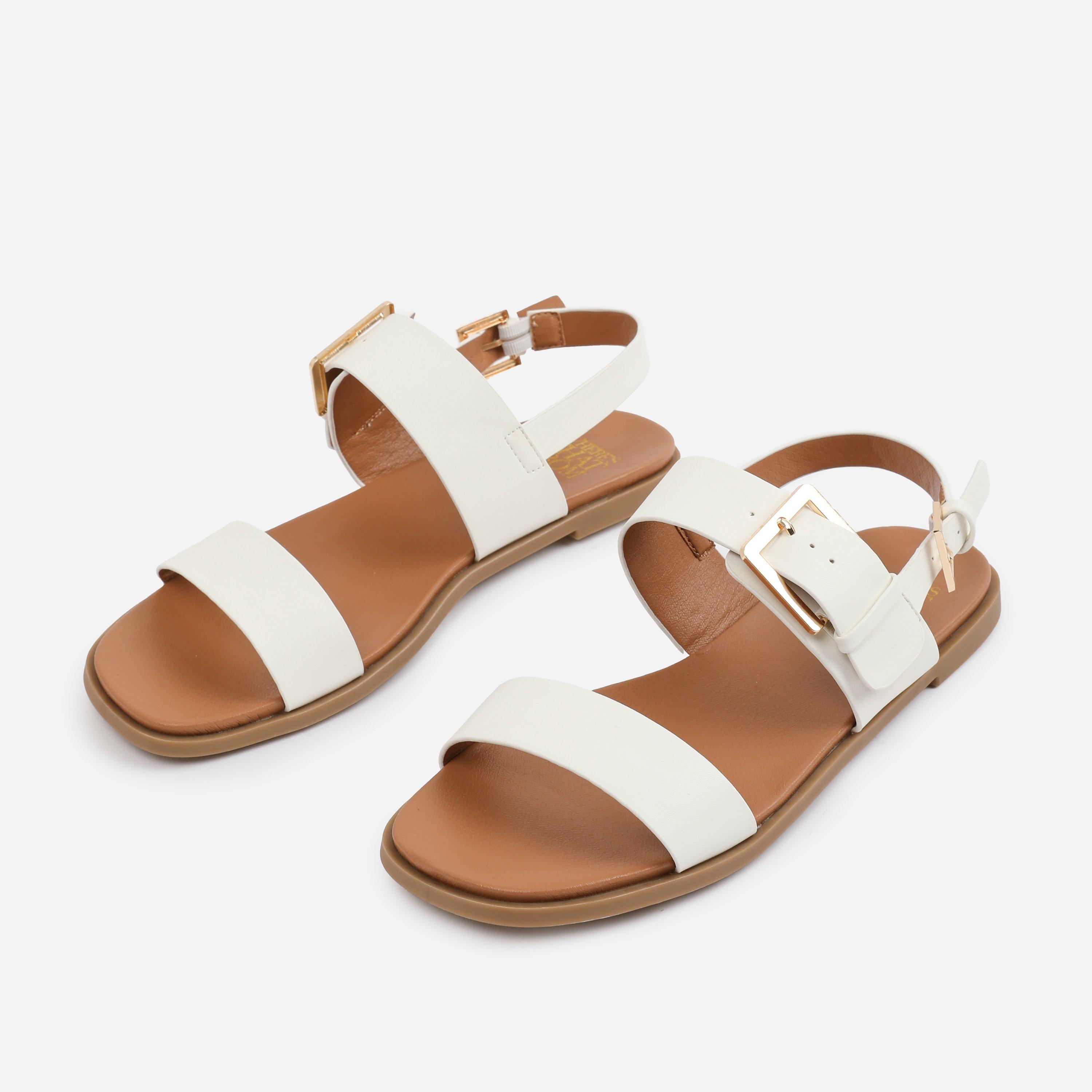 White - Wheres That From - Wide-Fit White PU Camilla Classic Flat Sandals - 3