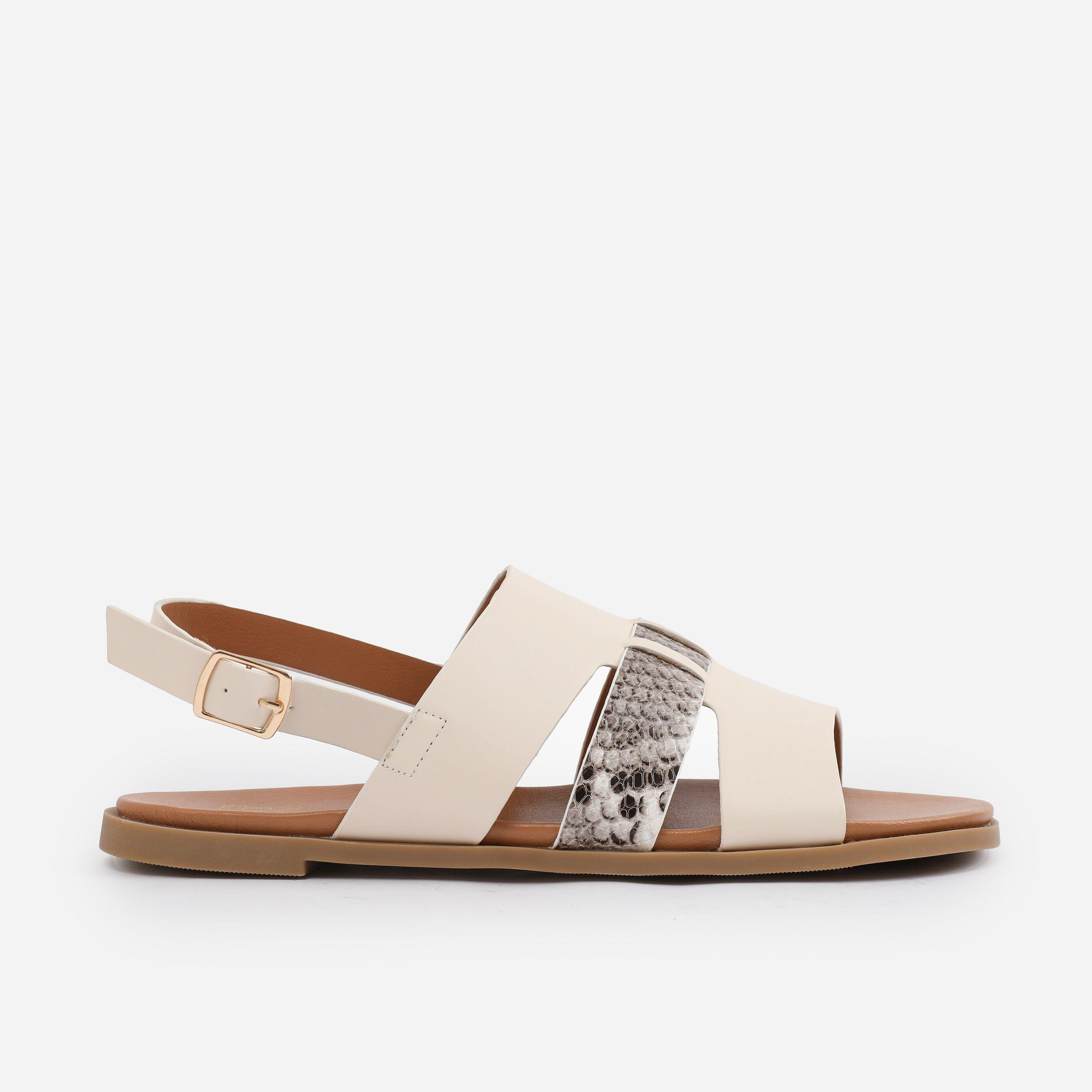 Cream - Wheres That From - Wide Fit Cream PU Uma Flat Sandals - 1