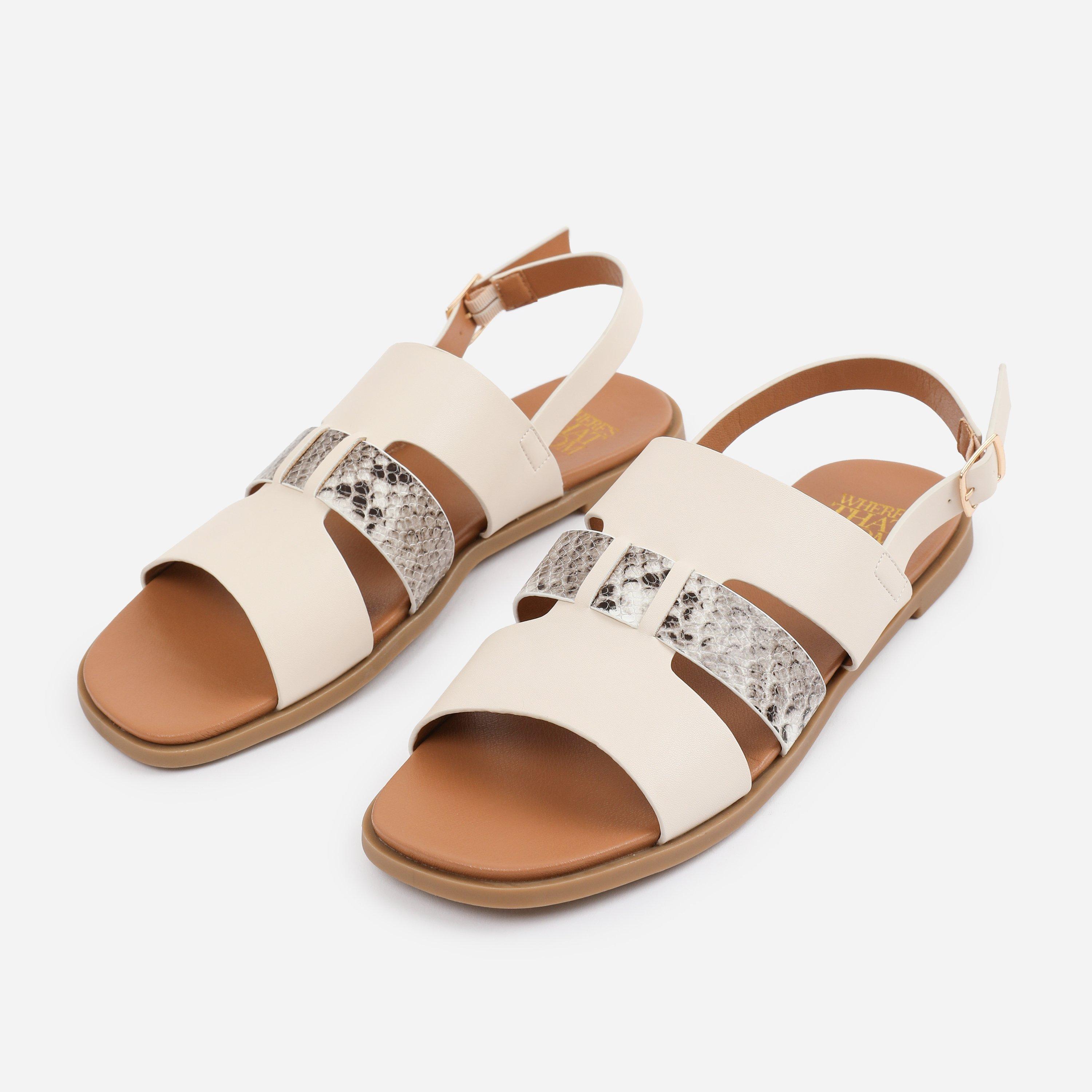 Cream - Wheres That From - Wide Fit Cream PU Uma Flat Sandals - 3