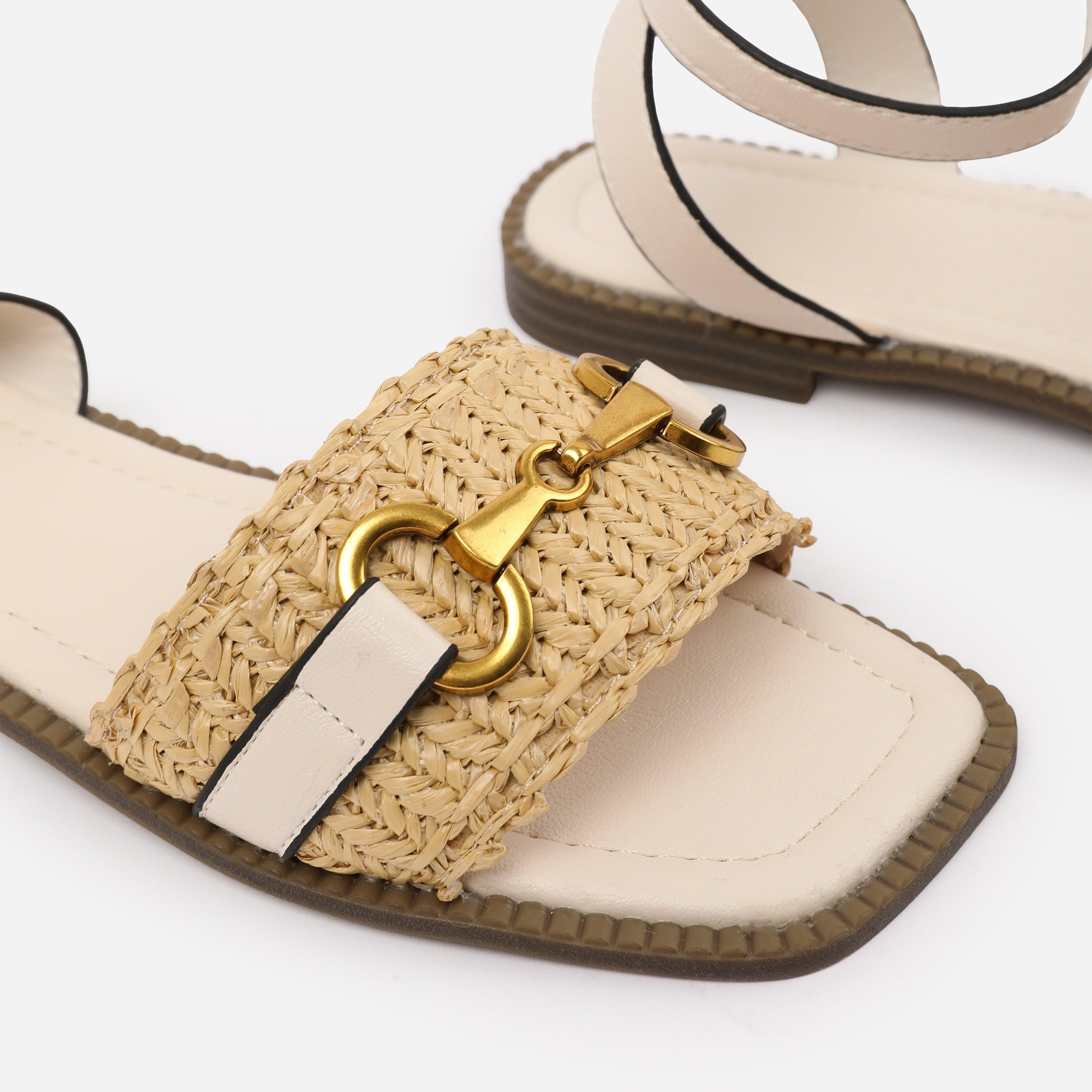 Cream - Wheres That From - Cream PU Catelyn Straw Detail Strap Sandals - 4