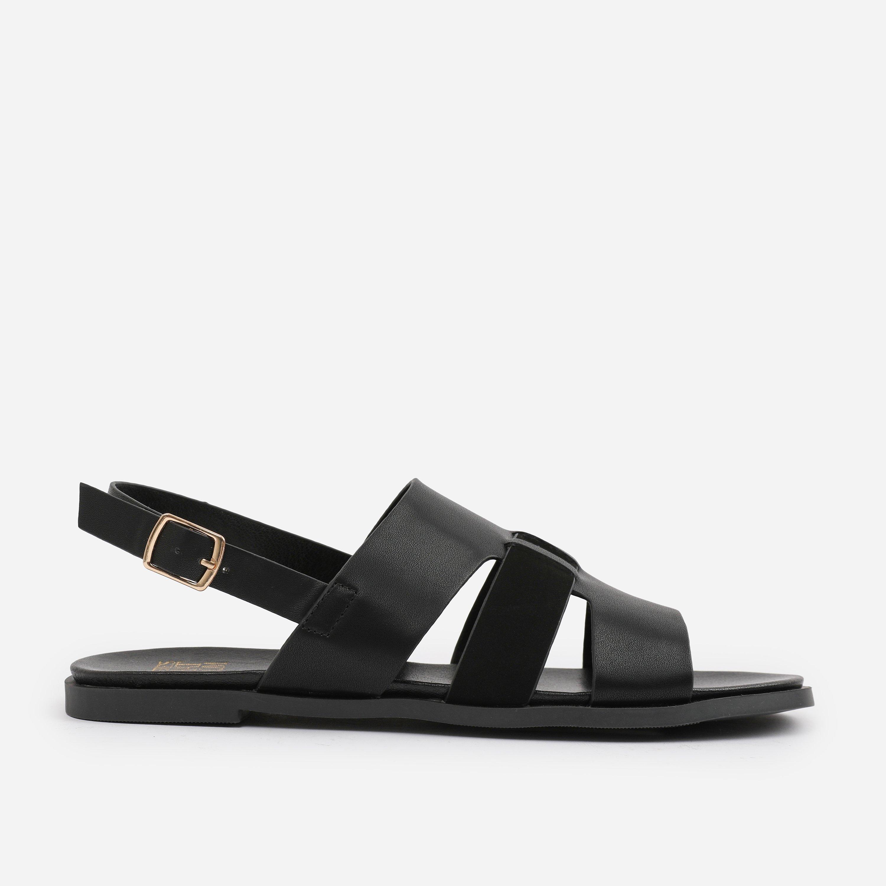 Black - Wheres That From - Black PU Uma Flat Sandals - 1
