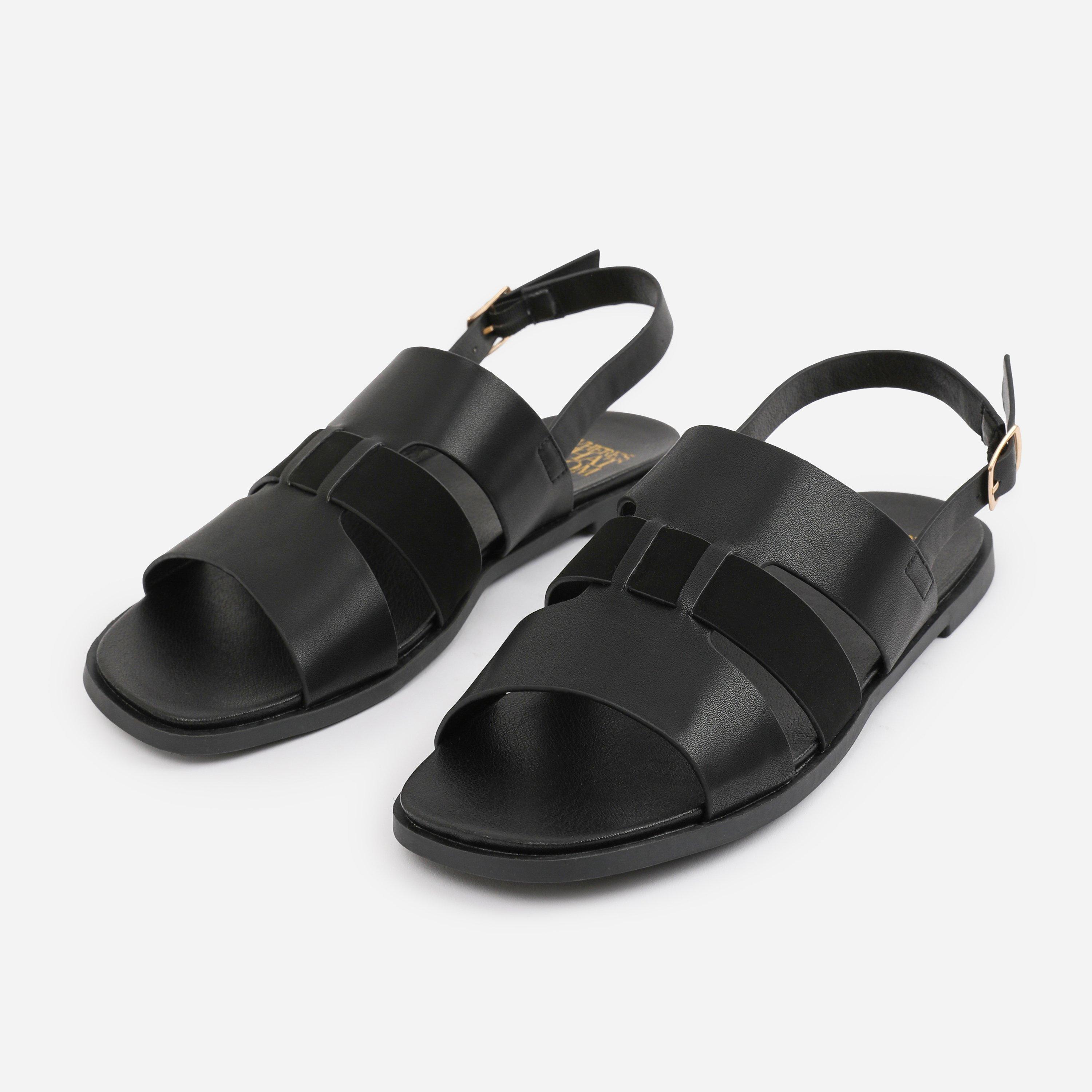 Black - Wheres That From - Black PU Uma Flat Sandals - 3