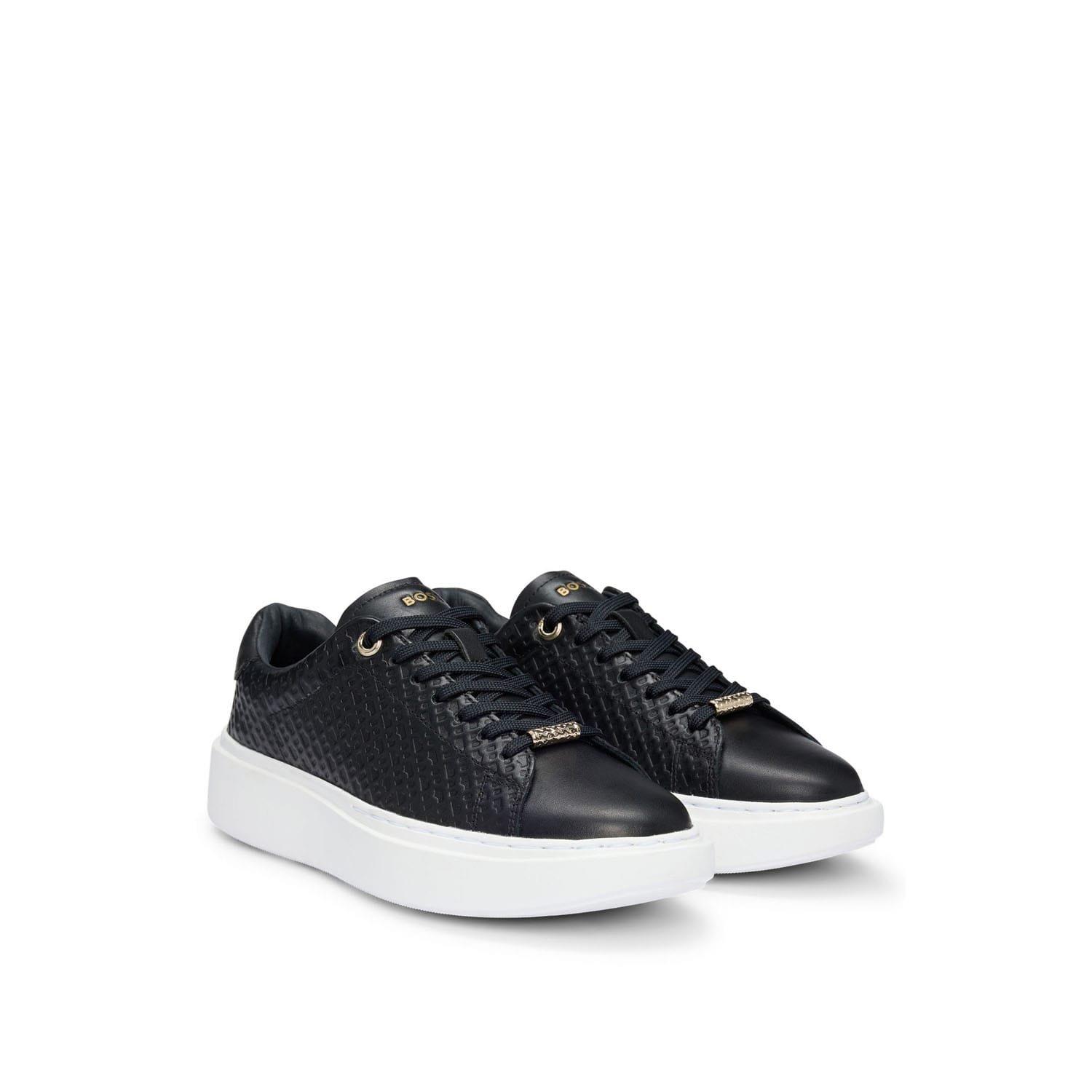 Black - Boss - Women's Amber Tennis Leather Lace-Up Low-Top Trainers - 3