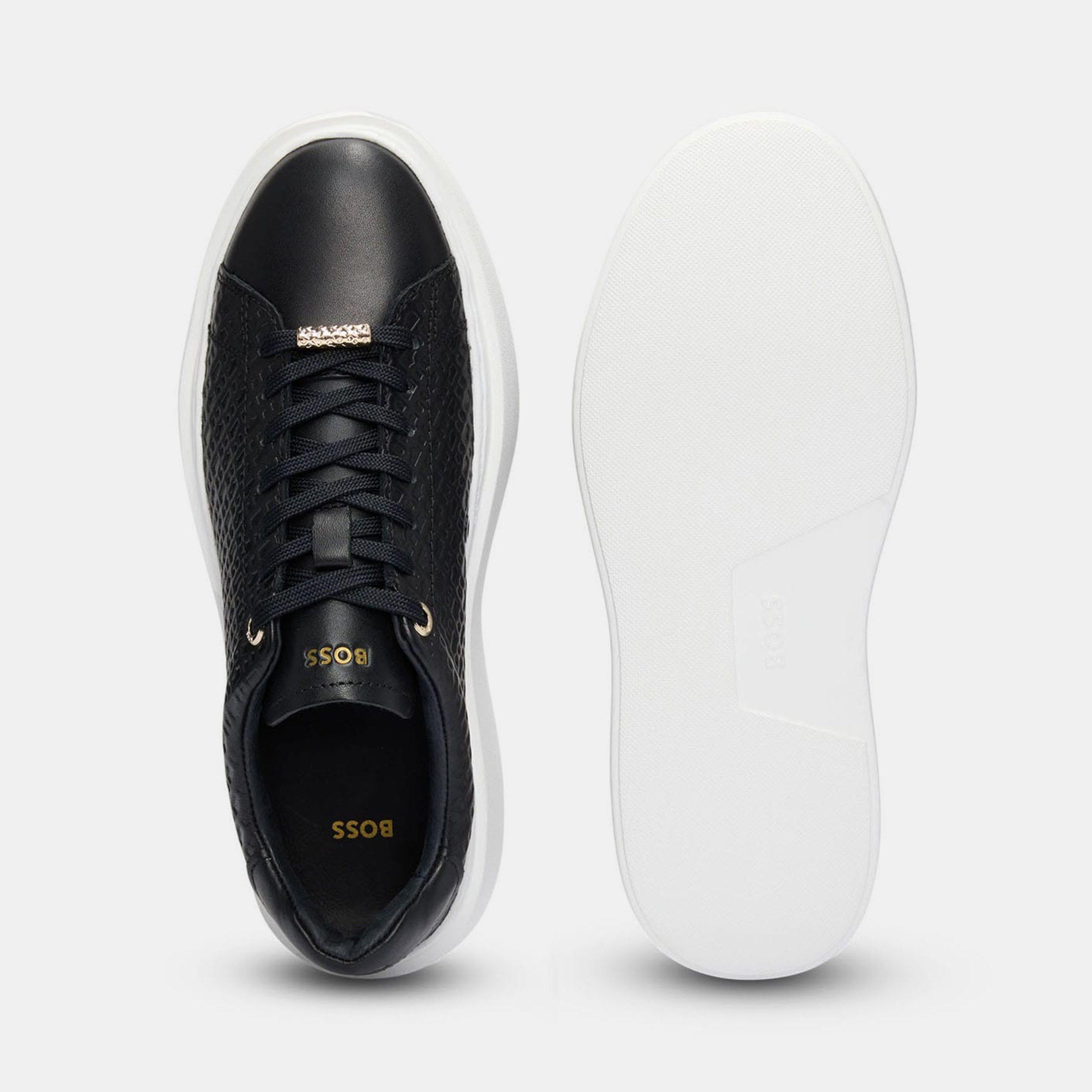 Black - Boss - Women's Amber Tennis Leather Lace-Up Low-Top Trainers - 6