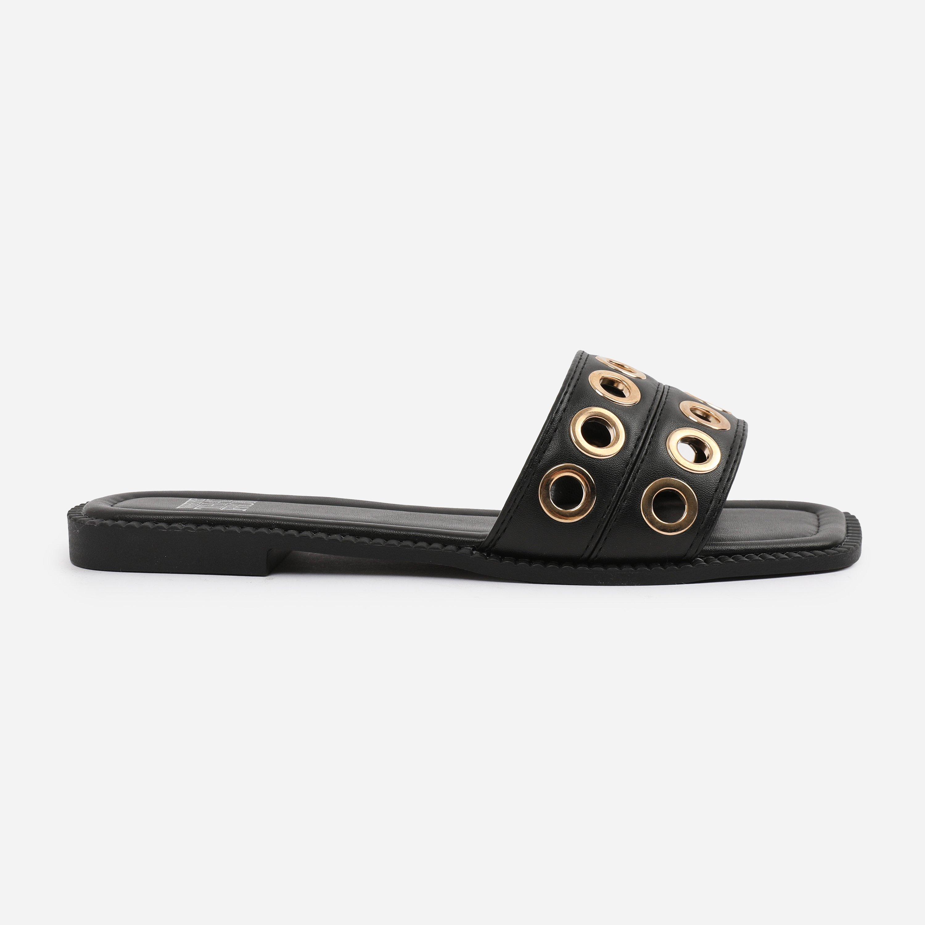 Black - Wheres That From - Black PU Bonnie Flatform Sandal - 1