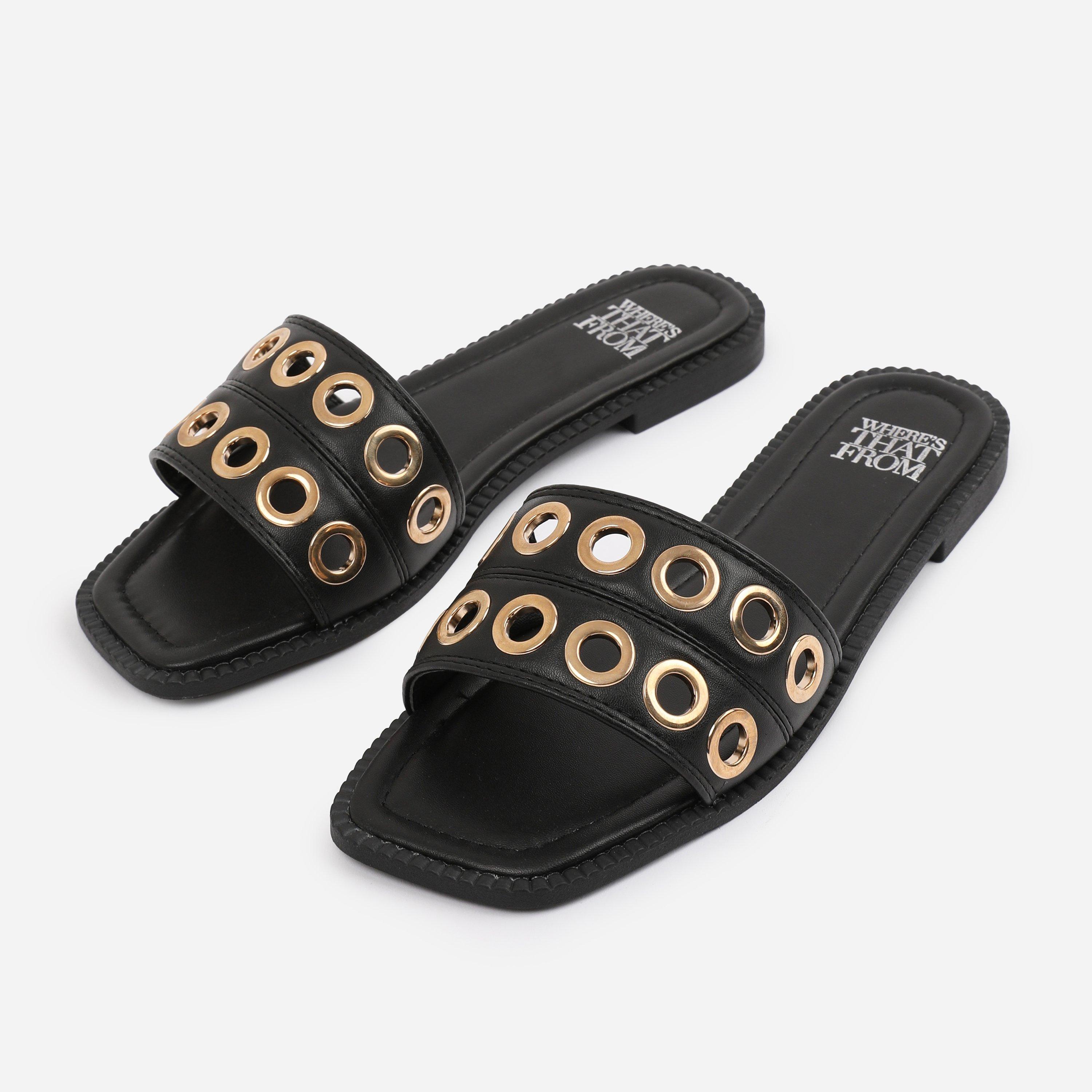 Black - Wheres That From - Black PU Bonnie Flatform Sandal - 3