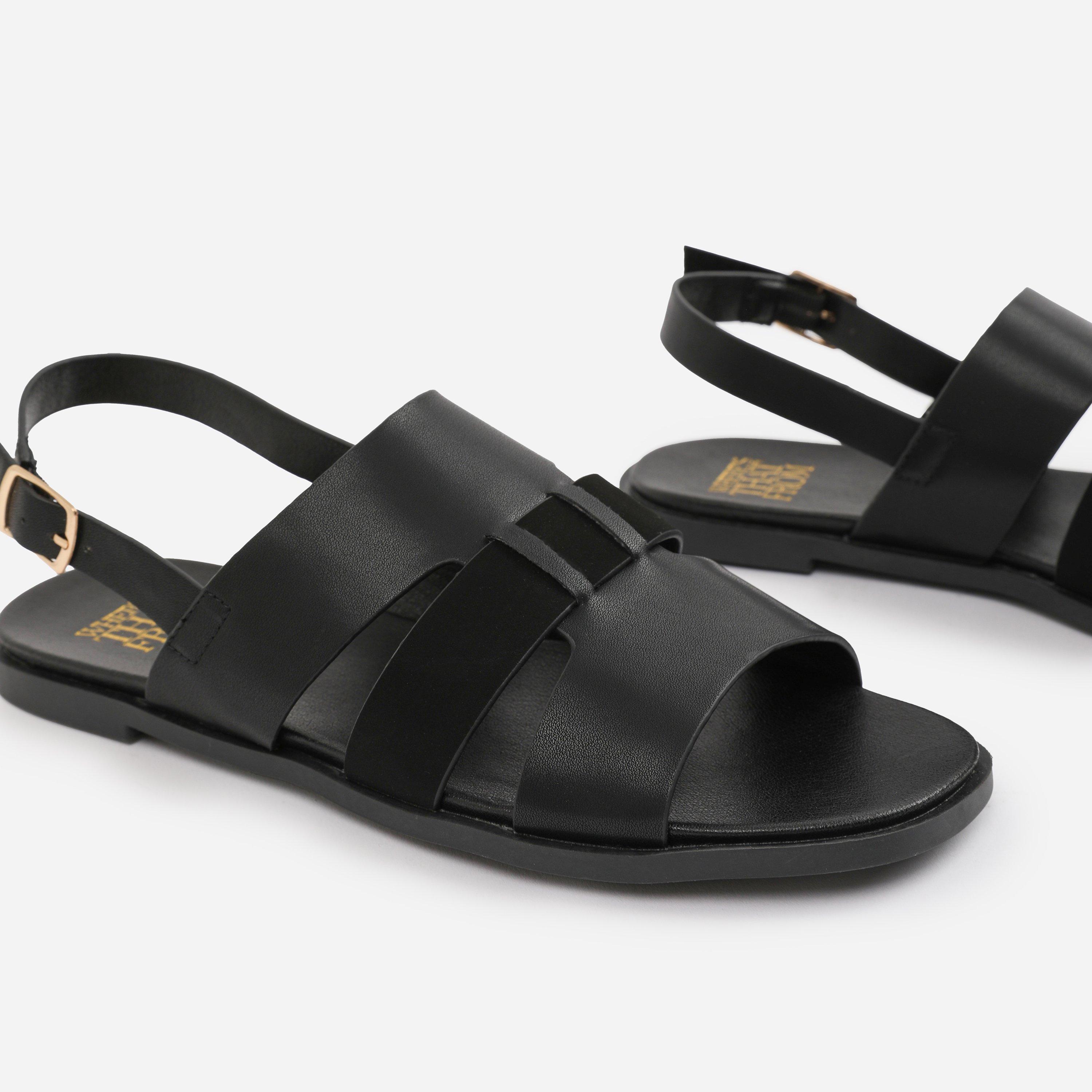 Black - Wheres That From - Wide Fit Black PU Uma Flat Sandals - 4