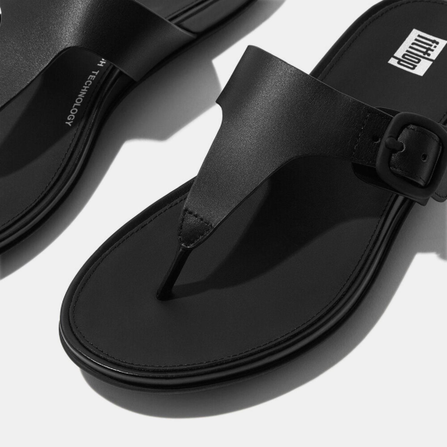 Black - Fitflop - Gracie Leather Toe-Post Sandals - 5