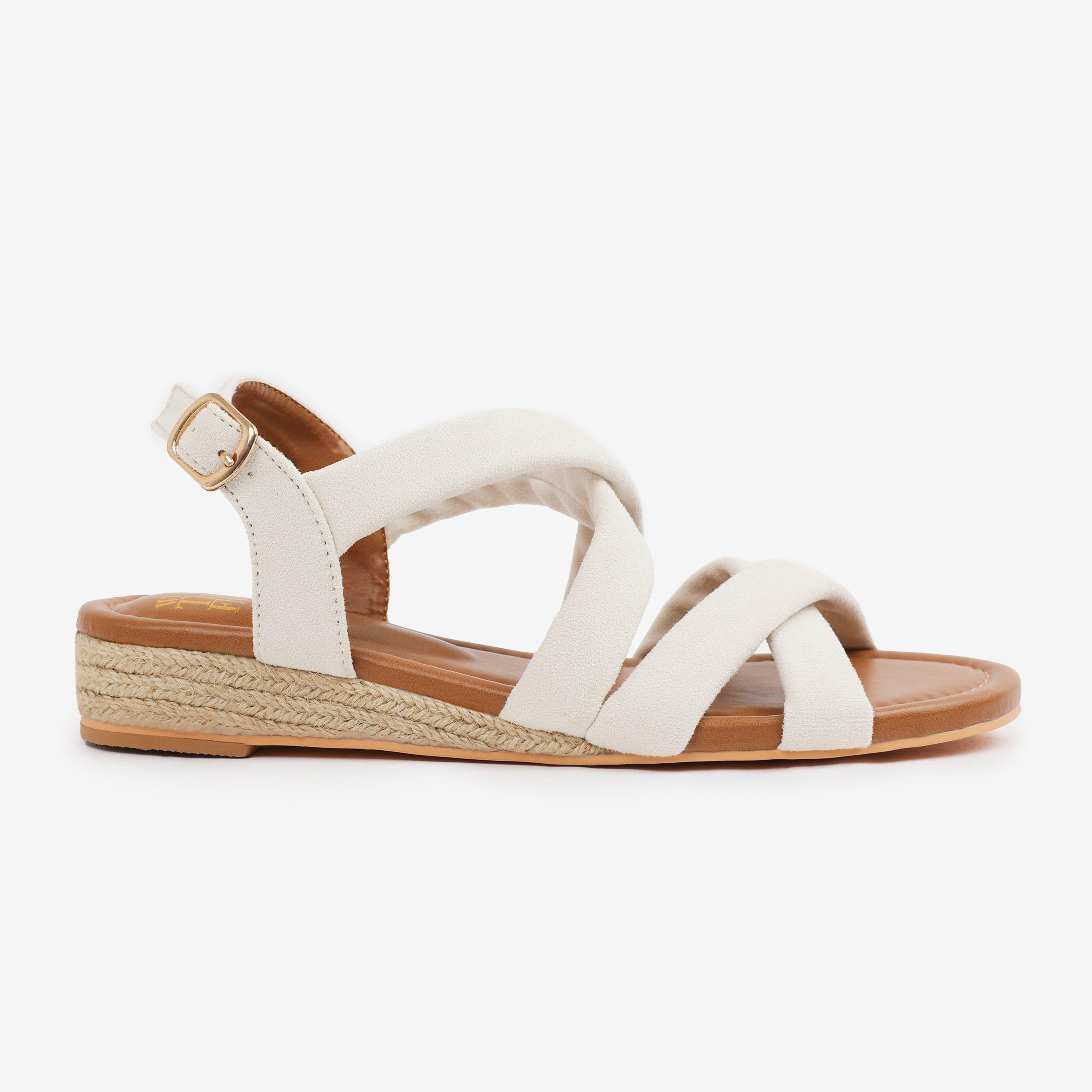 Cream - Wheres That From - Cream Suede Violet Low Wedge Shoes - 1
