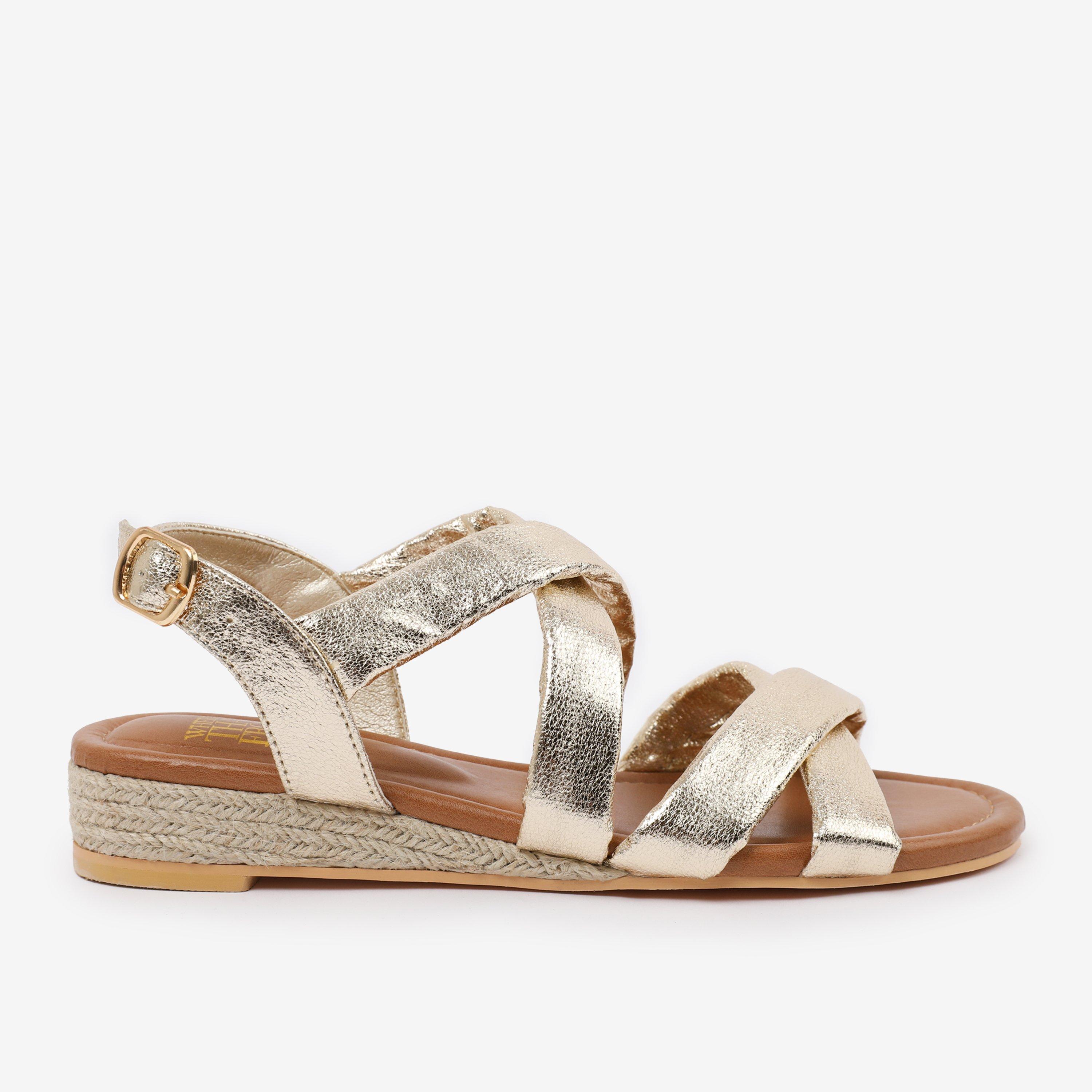 Wheres That From Gold Metallic Violet Low Wedge Shoes