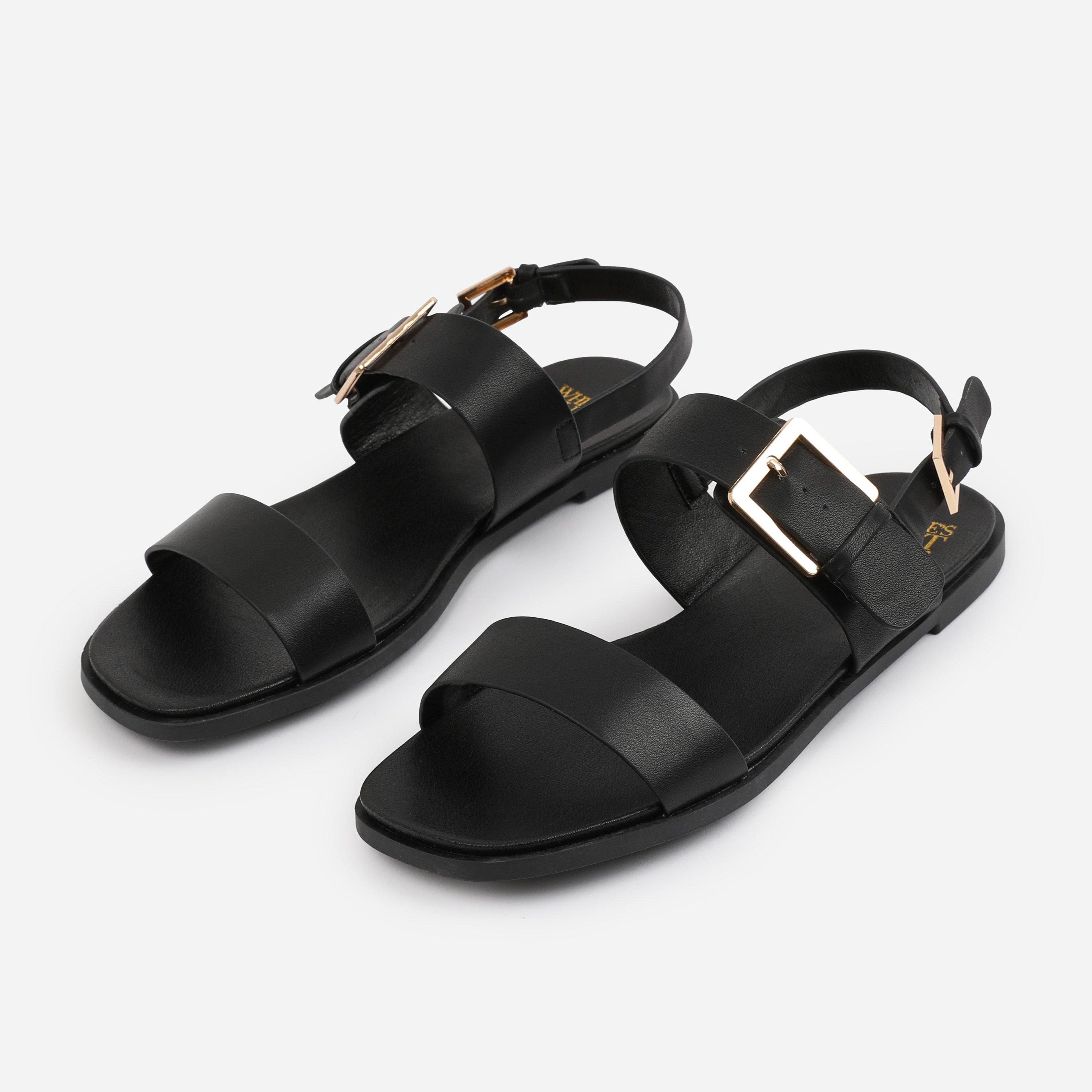 Black - Wheres That From - Wide-Fit Black PU Camilla Classic Flat Sandals - 3