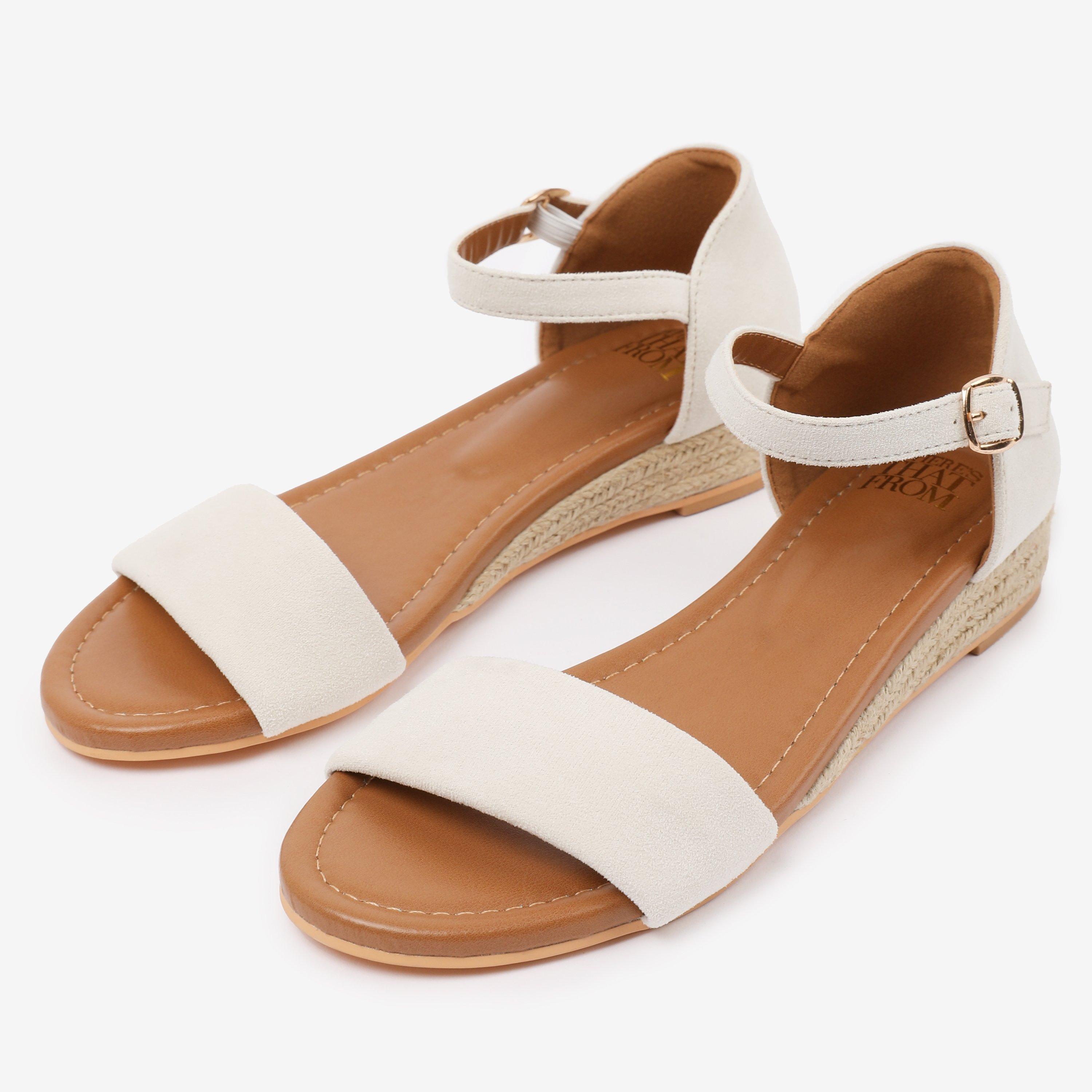 Cream - Wheres That From - Cream Suede Eleanor Low Wedge Shoes - 3