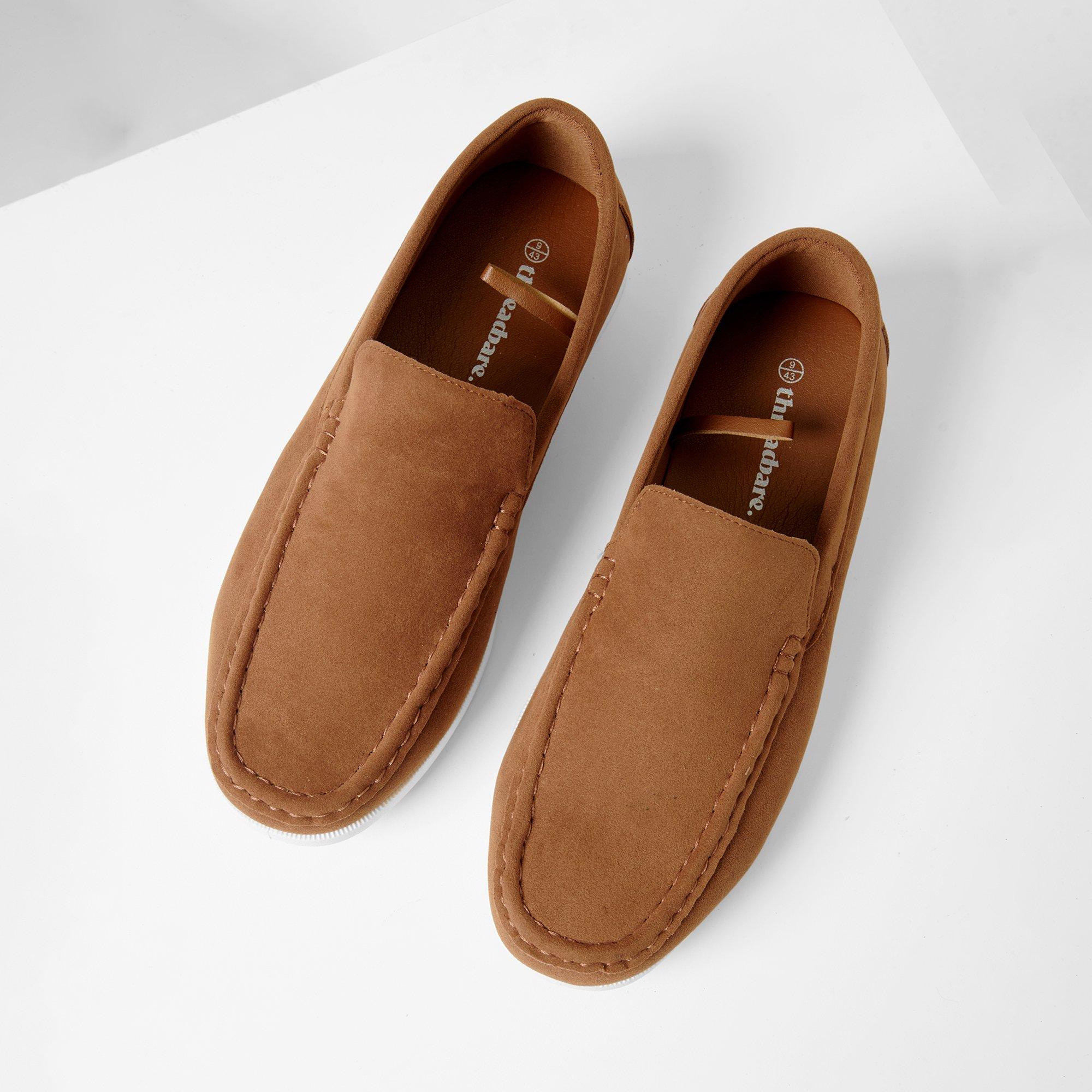 Tan - Threadbare - Faux Suede Slip On Loafers - 1