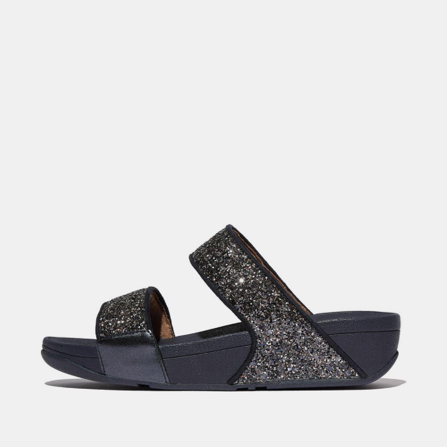 Navy - FitFlop - Lulu Multi-Tonal Glitter Sliders - 1