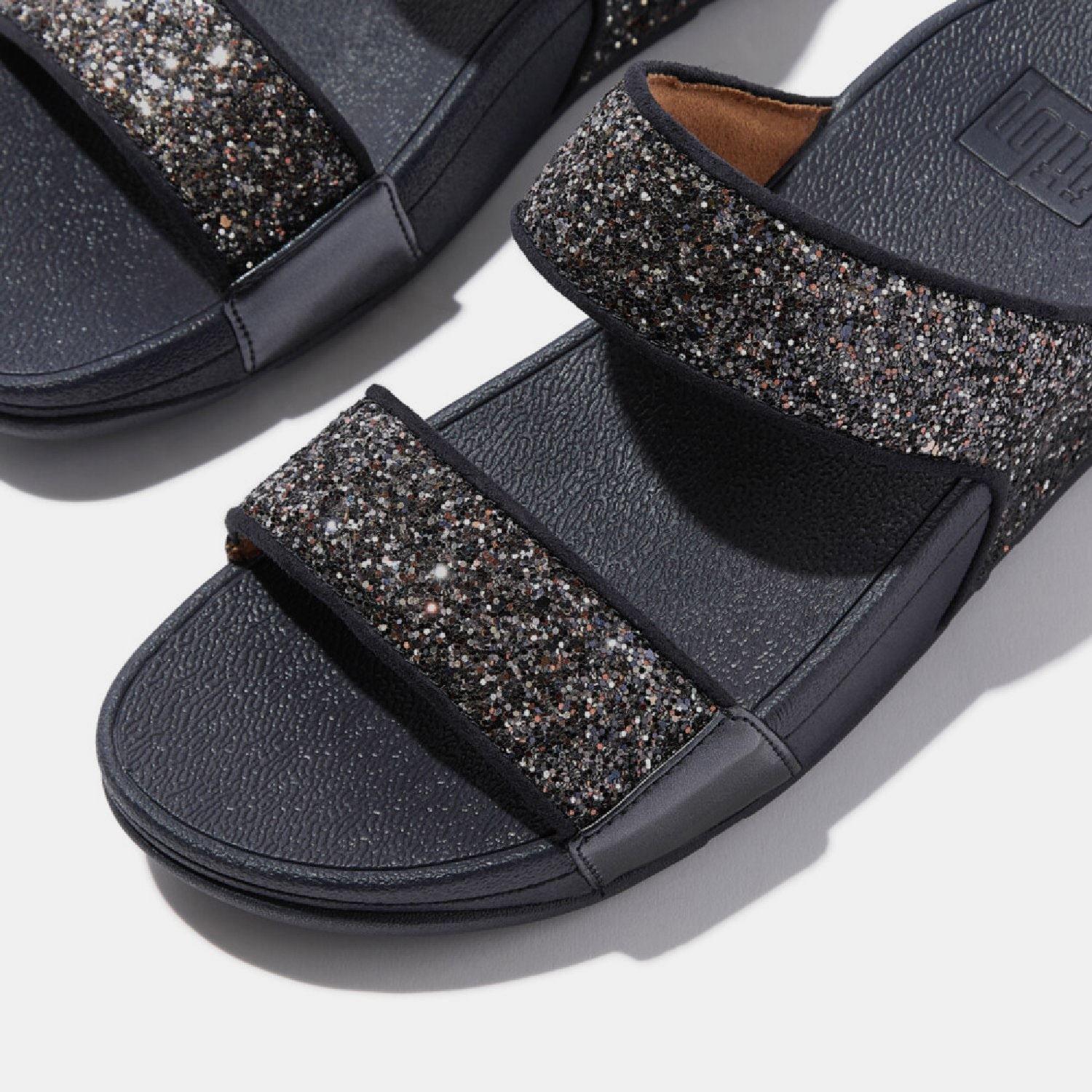 Navy - FitFlop - Lulu Multi-Tonal Glitter Sliders - 5