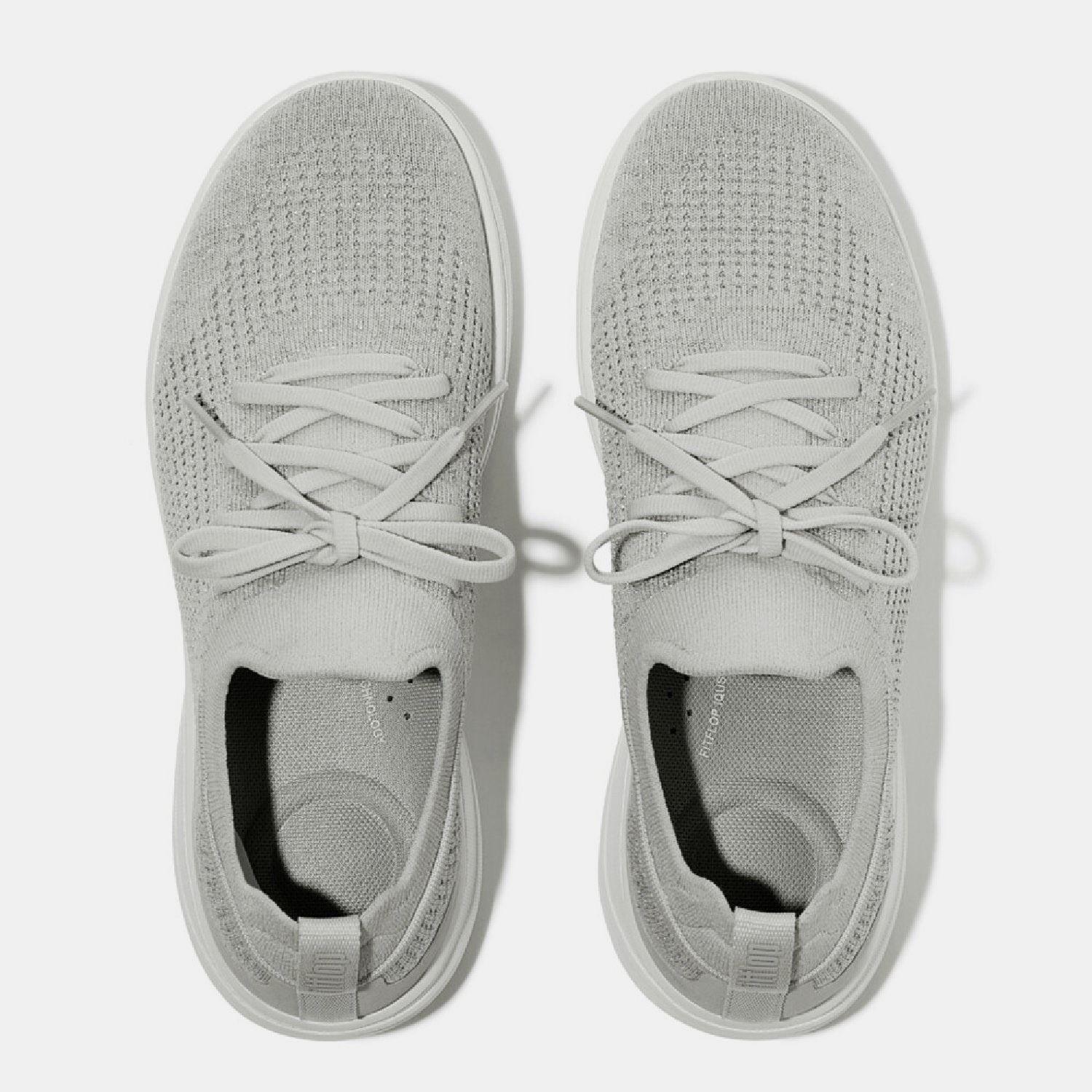 Grey - Fitflop - Super-Q Knit Slip-On Laced Trainers - 3