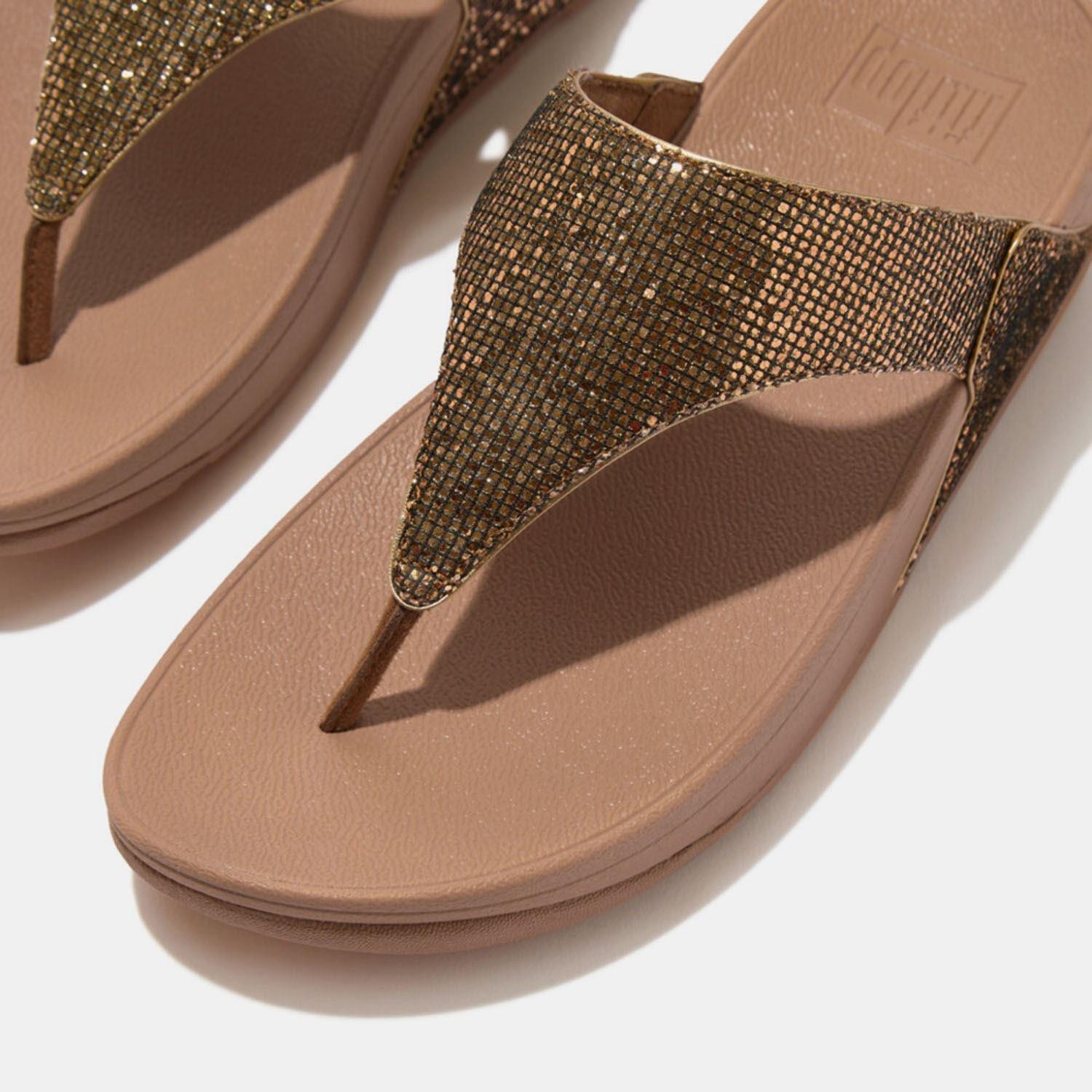Gold - Fitflop - Lulu Glitterball Toe-Post Sandals - 5