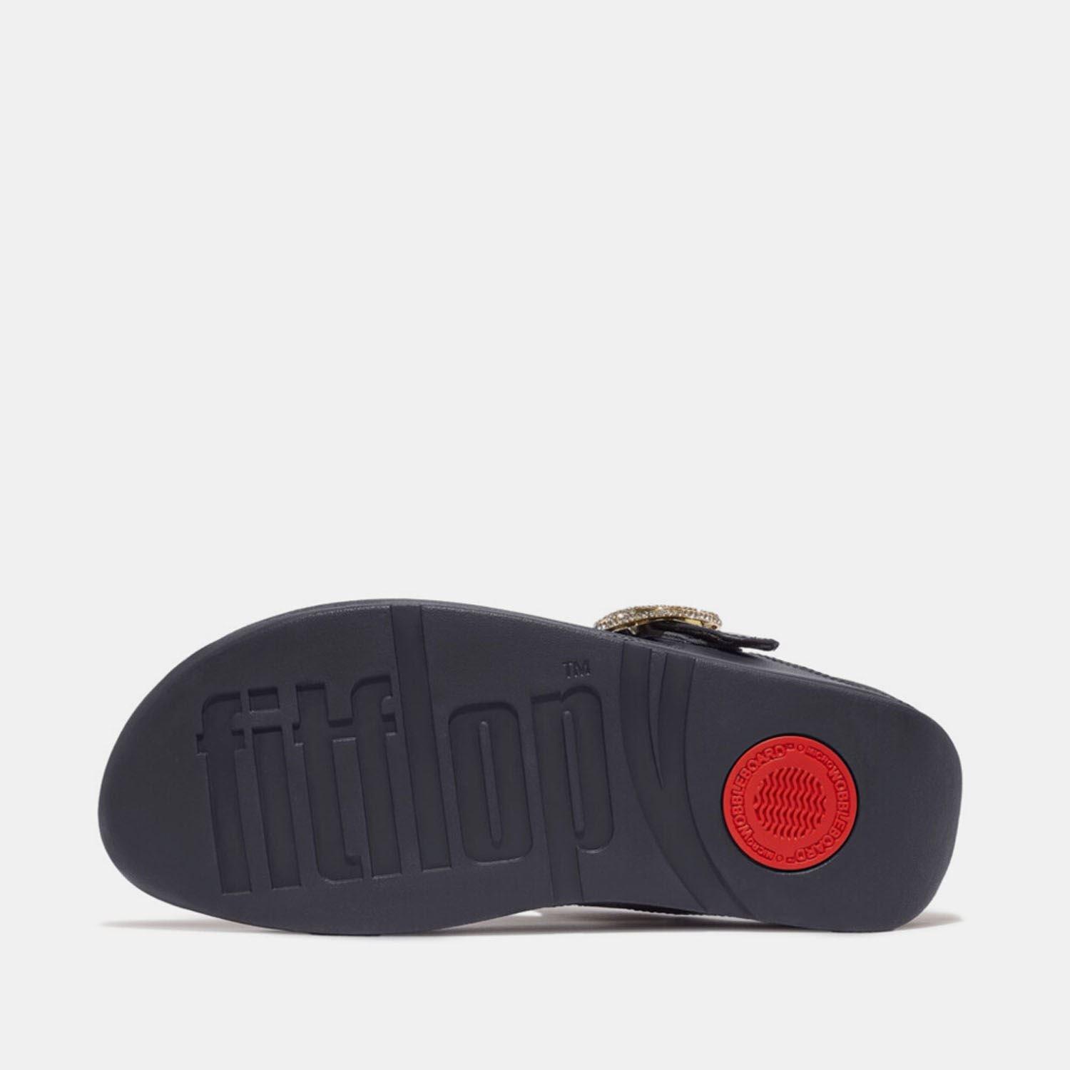 Navy - Fitflop - Lulu Crystal-Buckle Leather Toe-Post Sandals - 4