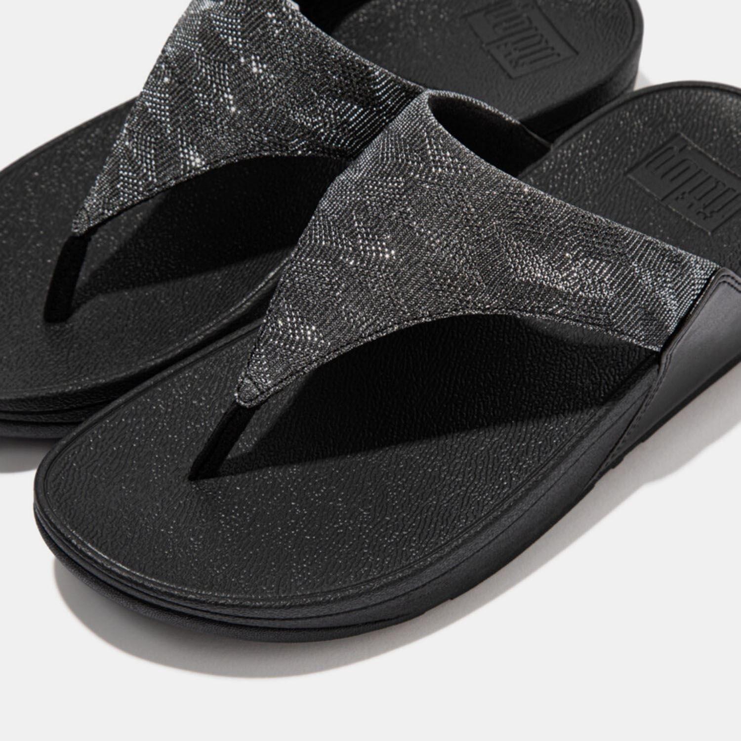 Black - Fitflop - Lulu Glitz Toe-Post Sandals - 5