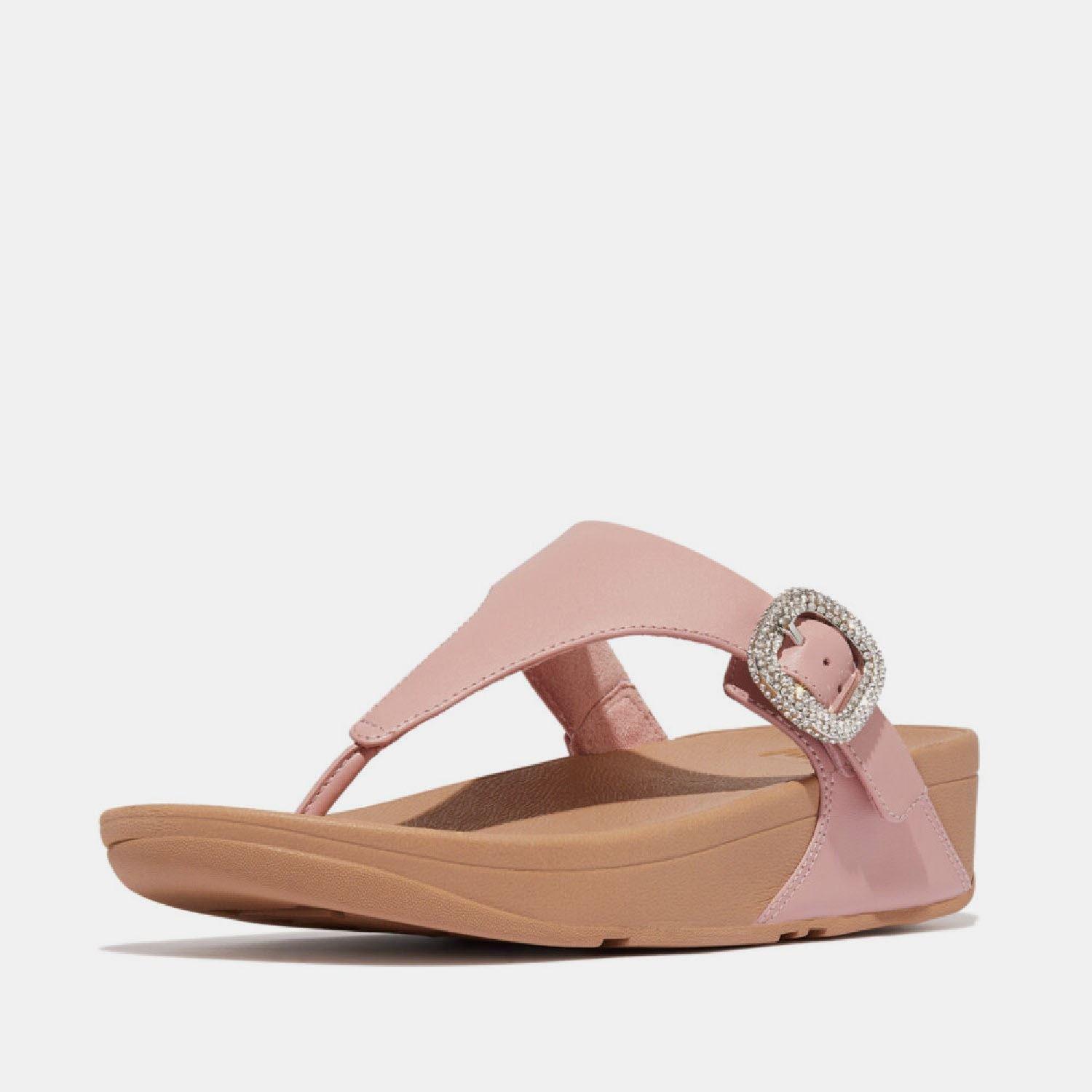 Beige - Fitflop - Lulu Crystal-Buckle Leather Toe-Post Sandals - 3
