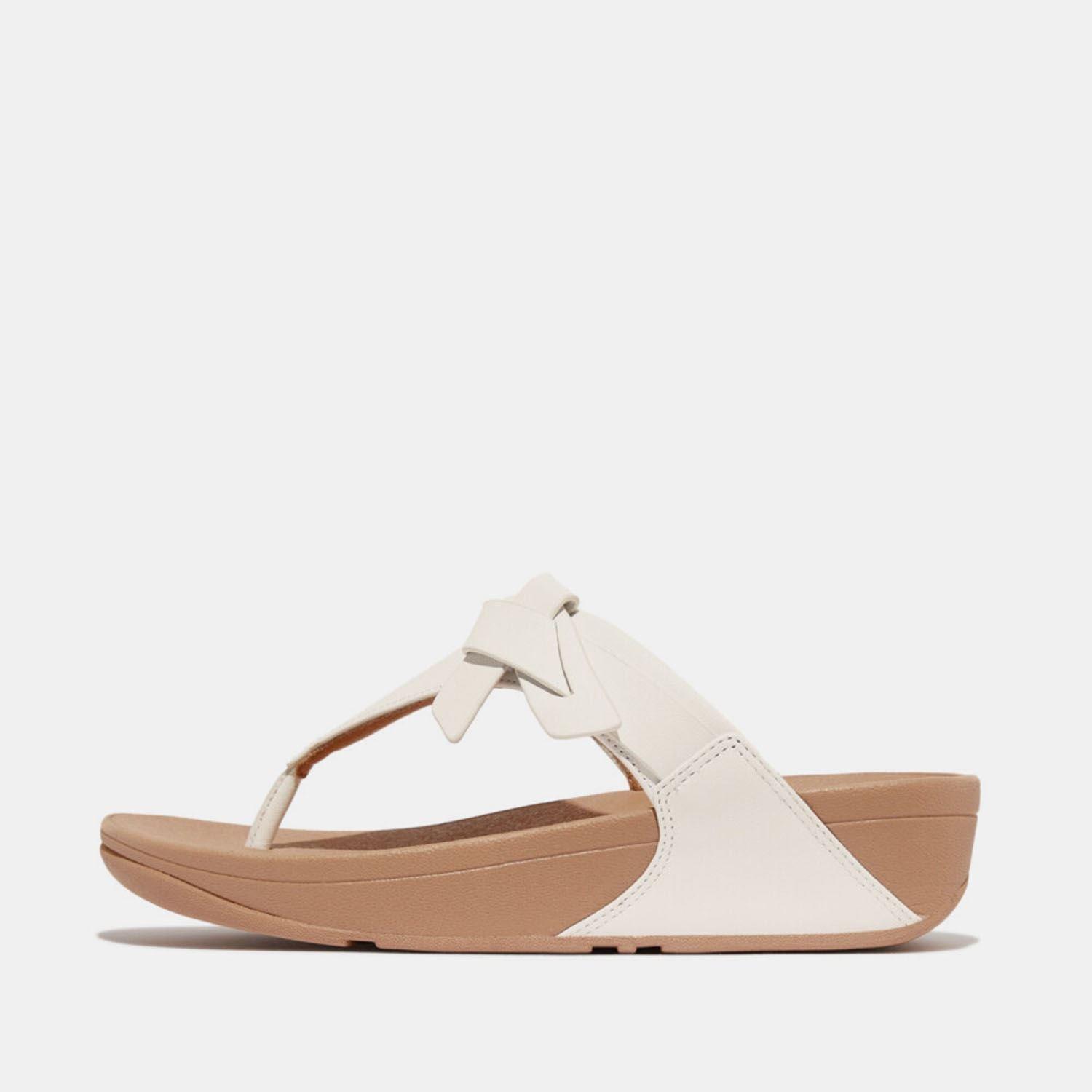 White - Fitflop - Lulu Folded-Knot Leather Toe-Post Sandals - 1