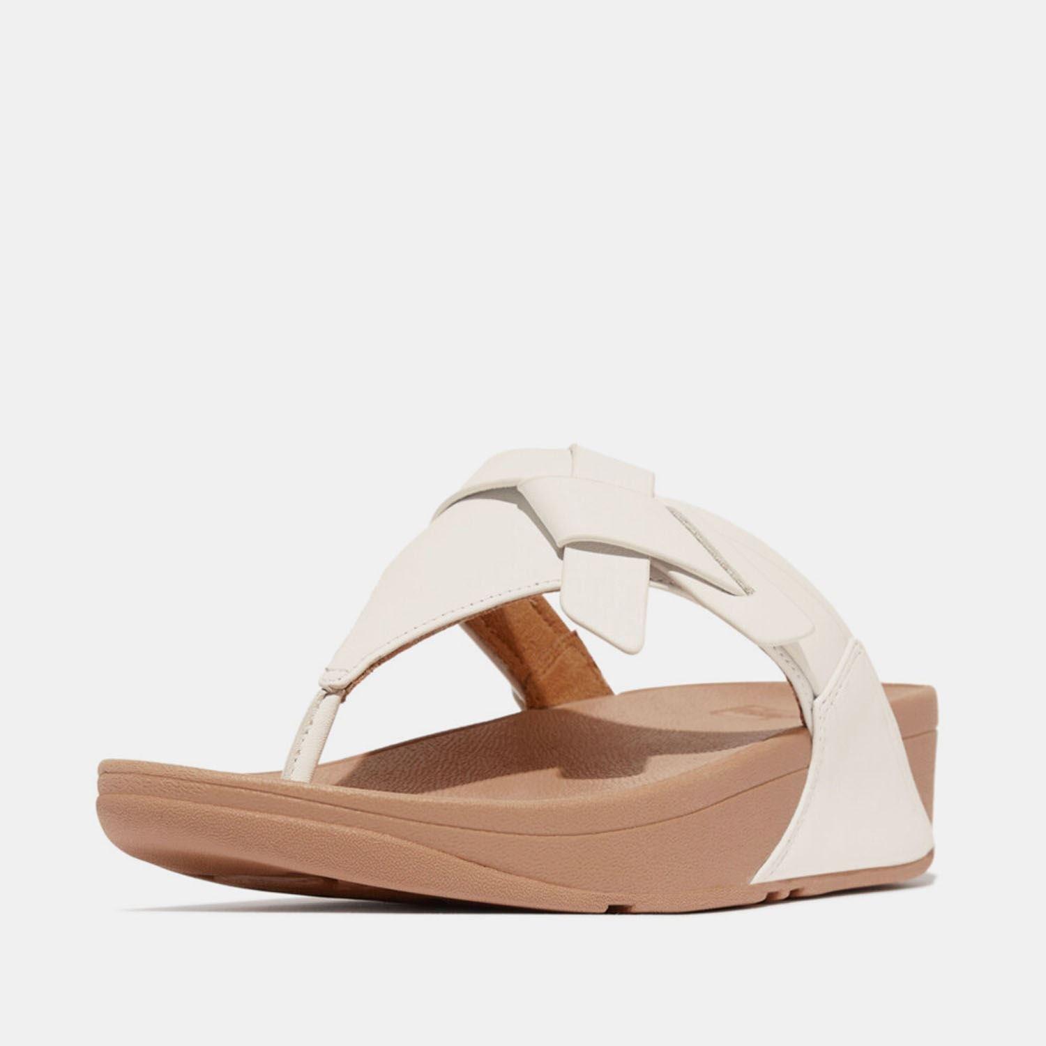 White - Fitflop - Lulu Folded-Knot Leather Toe-Post Sandals - 2