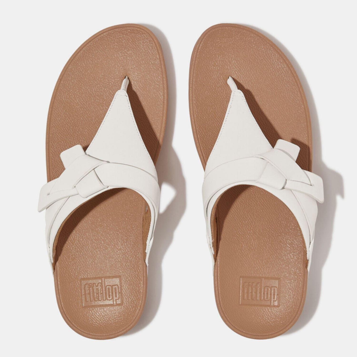 White - Fitflop - Lulu Folded-Knot Leather Toe-Post Sandals - 3