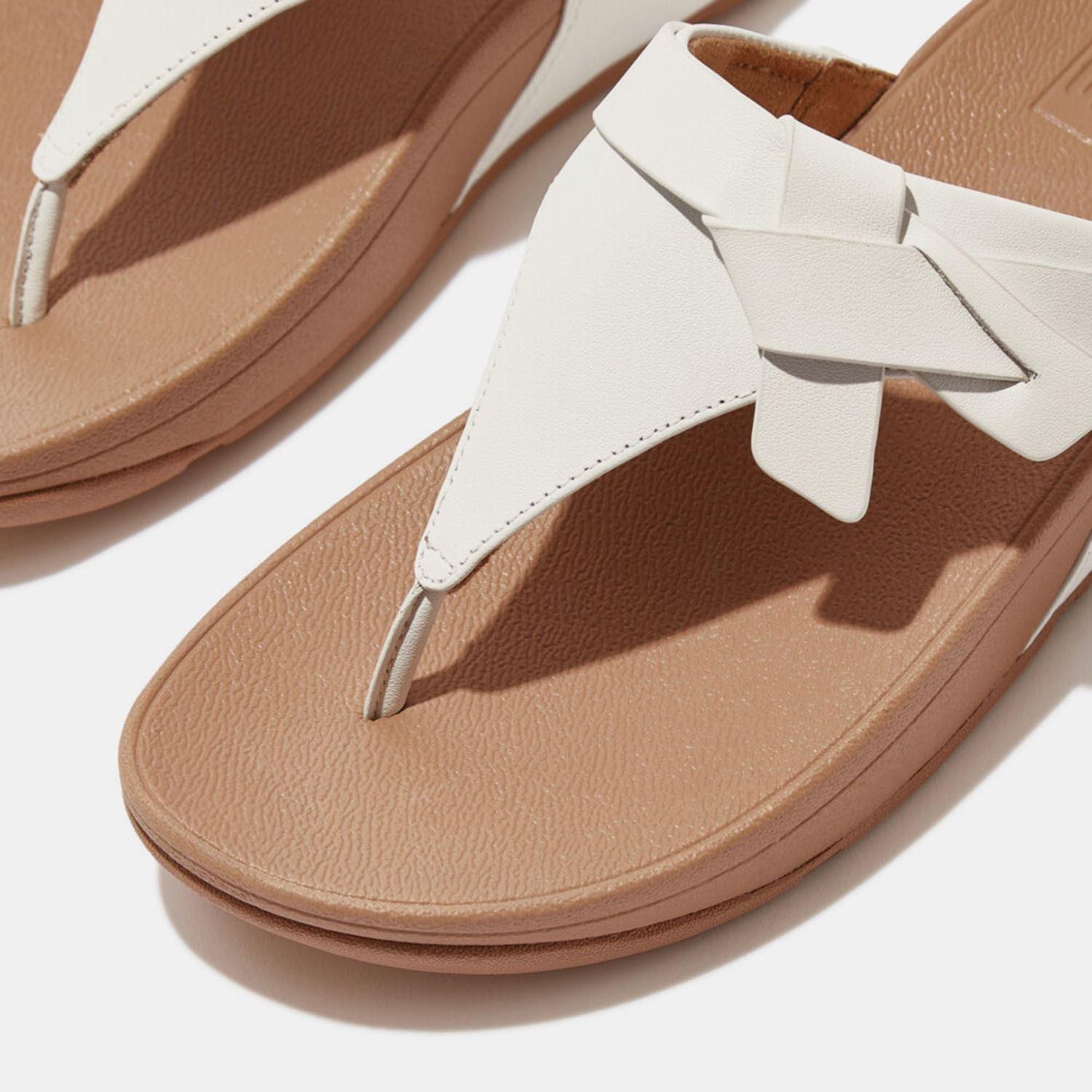 White - Fitflop - Lulu Folded-Knot Leather Toe-Post Sandals - 5