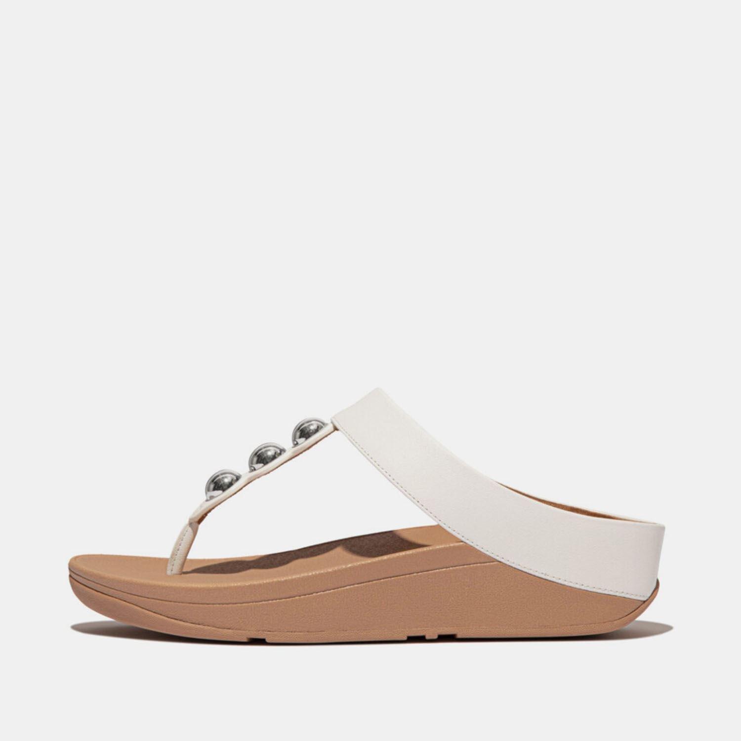 White - Fitflop - Fino Mirror-Dome Leather Toe-Post Sandals - 1