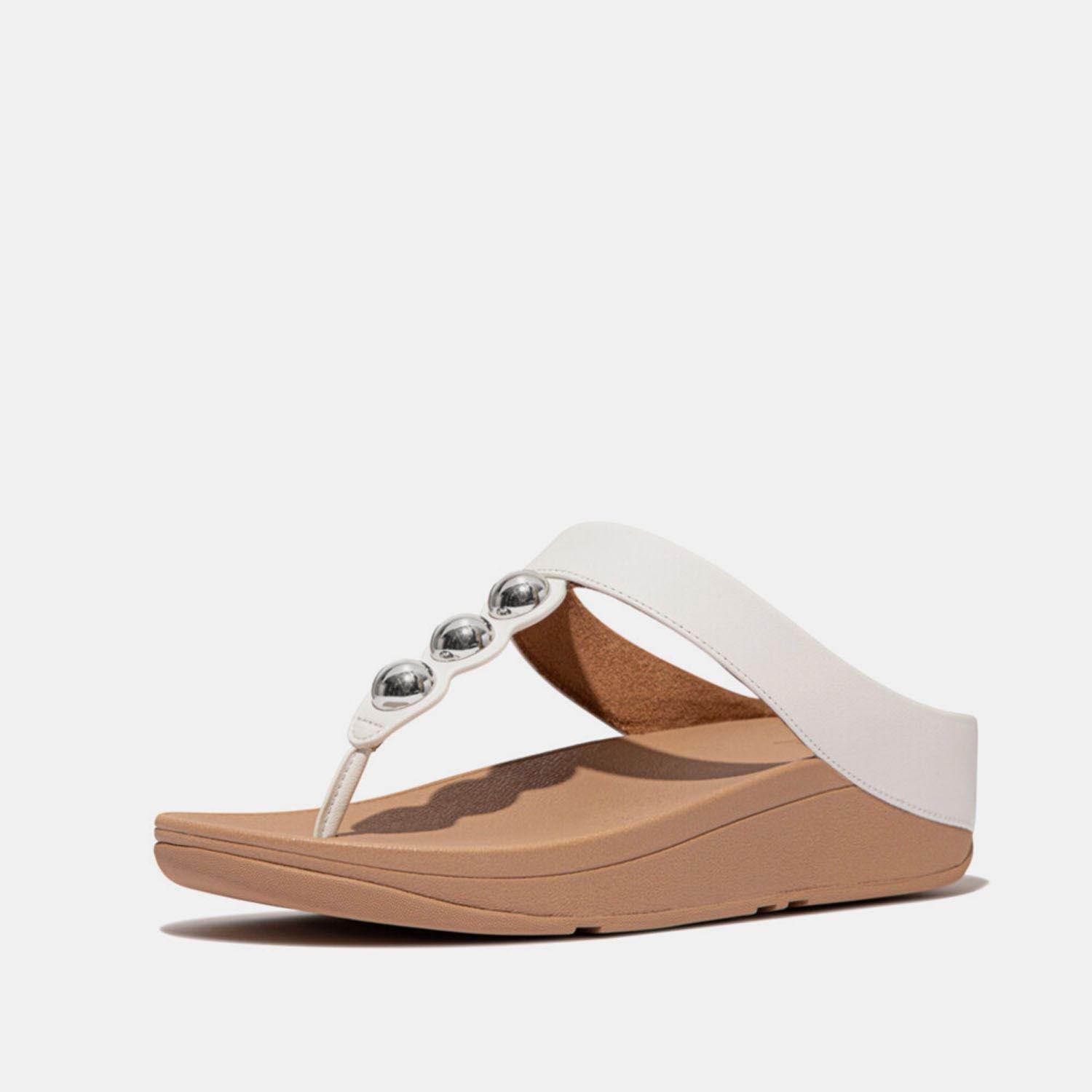 White - Fitflop - Fino Mirror-Dome Leather Toe-Post Sandals - 2