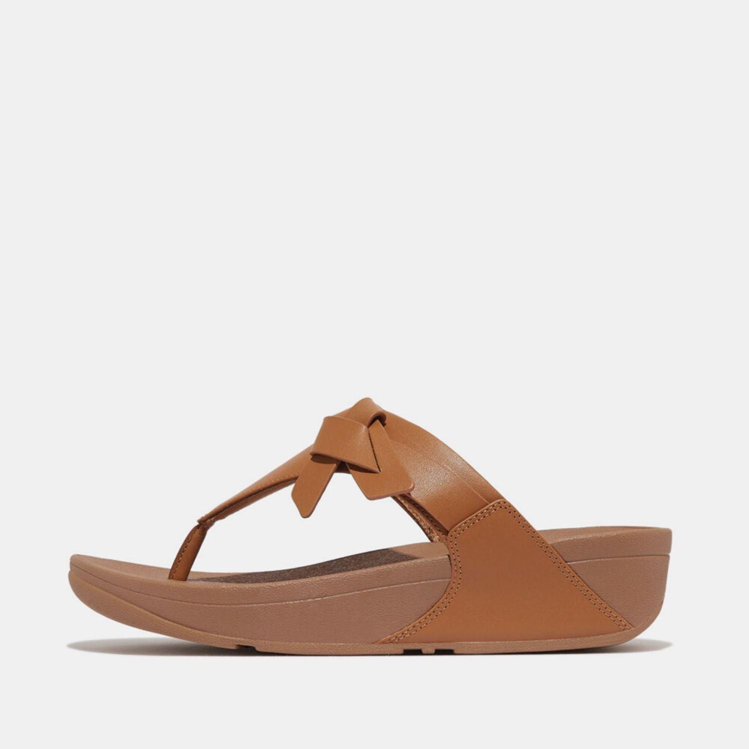 Fitflop Lulu Folded-Knot Leather Toe-Post Sandals