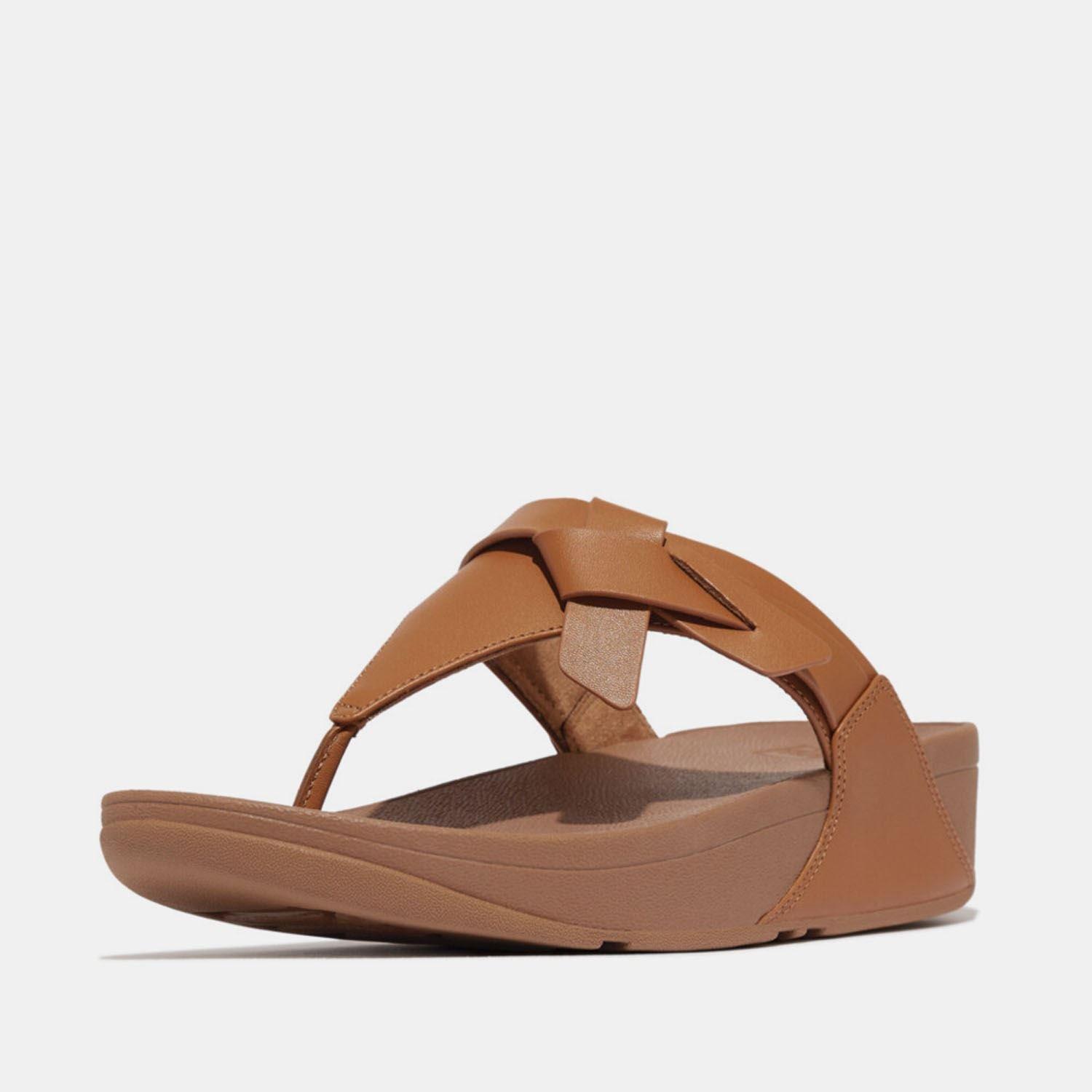 Beige - Fitflop - Lulu Folded-Knot Leather Toe-Post Sandals - 2