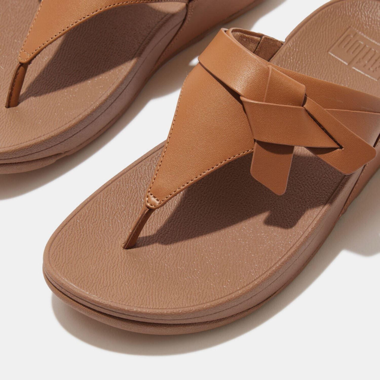 Beige - Fitflop - Lulu Folded-Knot Leather Toe-Post Sandals - 5