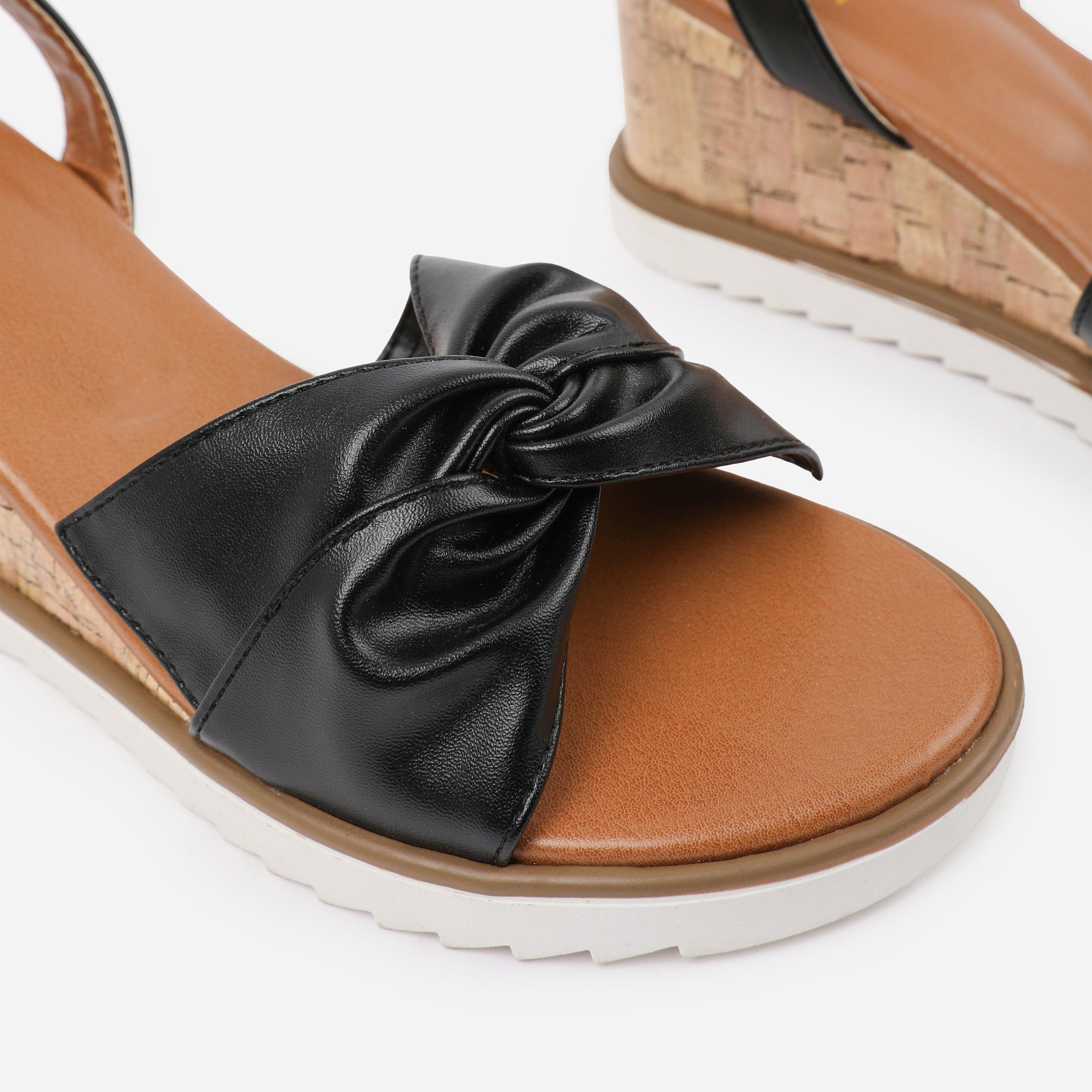 Black - Wheres That From - Black PU Katara Knot Detail Wedge Shoes - 4