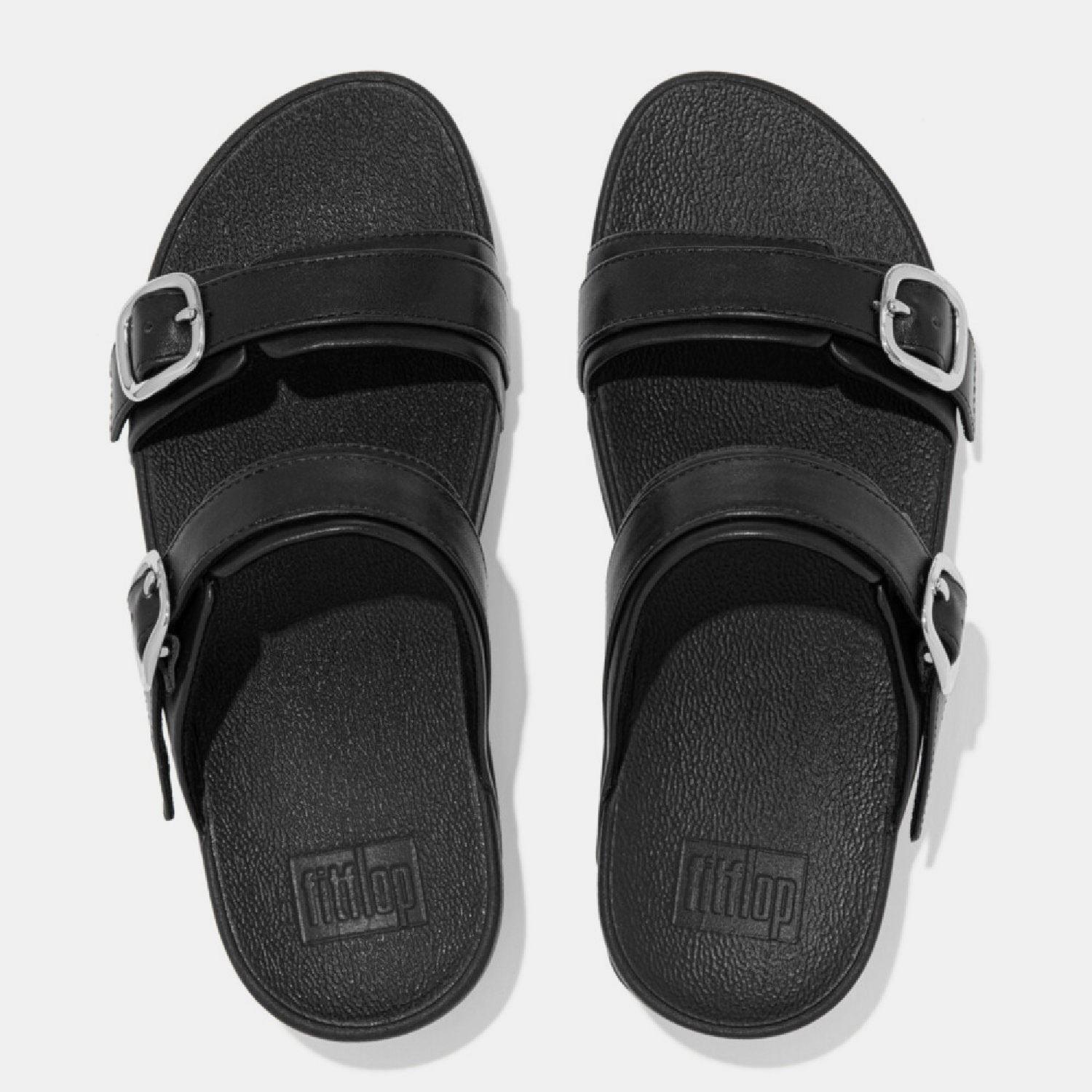 Black - Fitflop - Lulu Adjustable Leather Sliders - 3