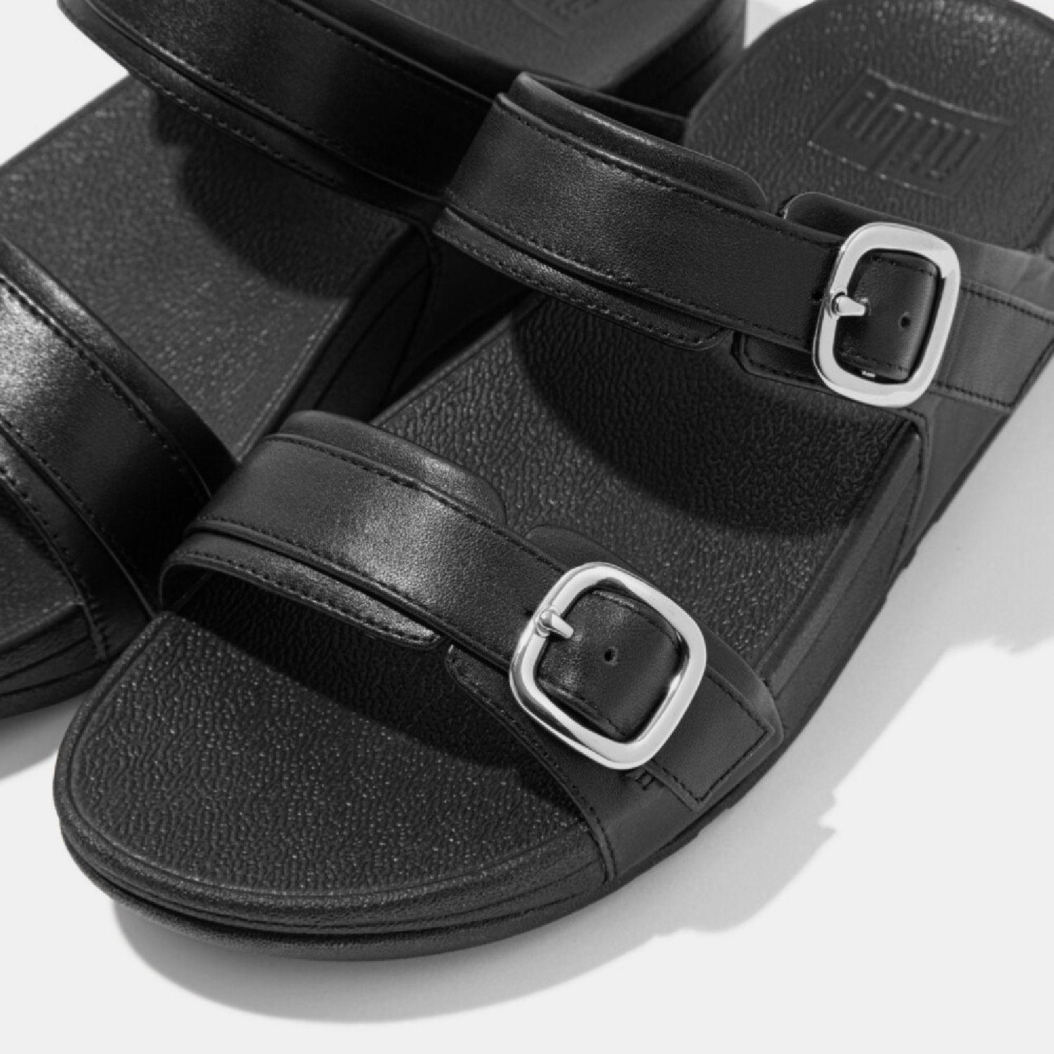 Black - Fitflop - Lulu Adjustable Leather Sliders - 5