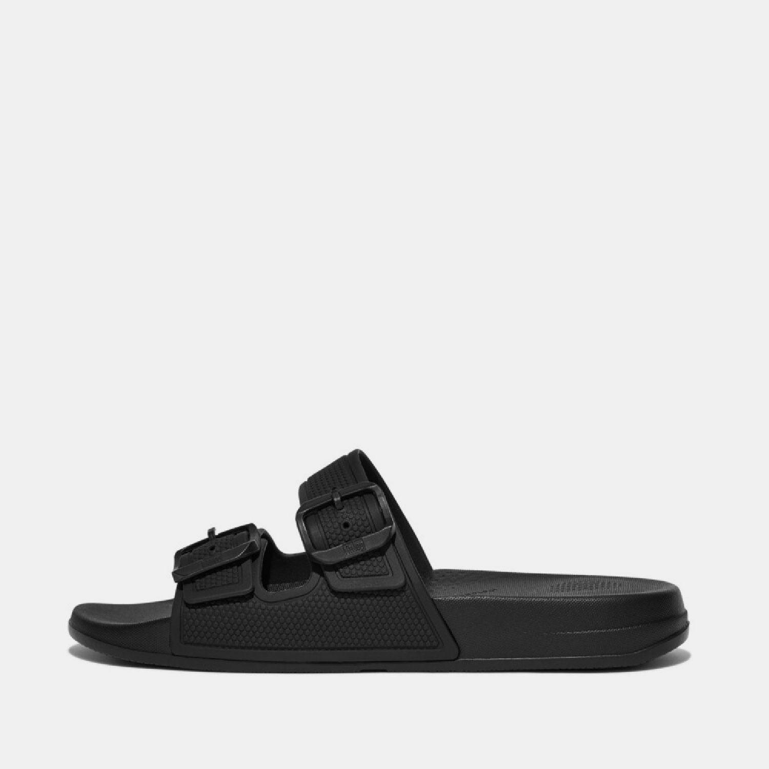 Black - FitFlop - iQushion Two-Bar Buckle Sliders - 1