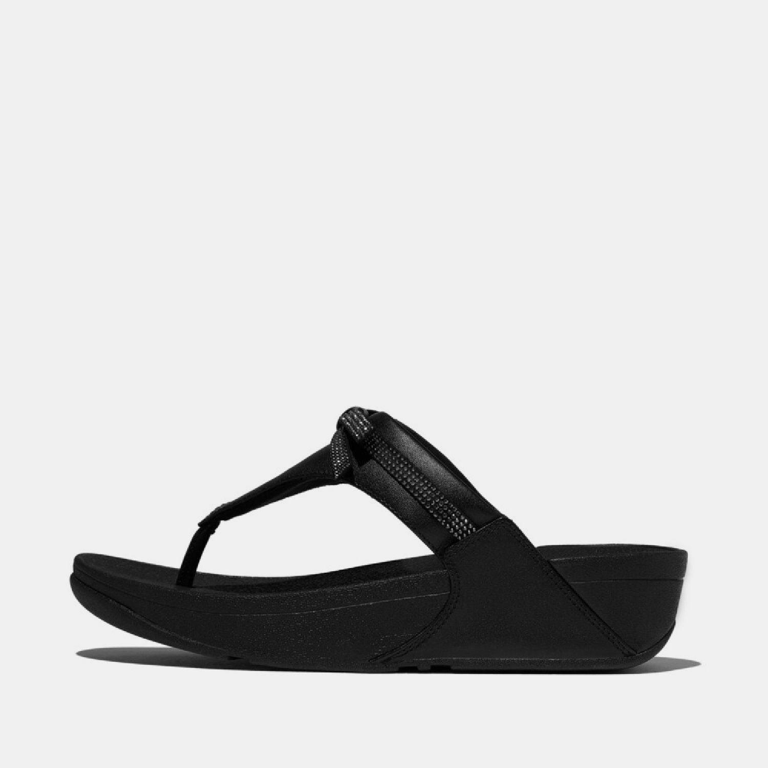 Black - FitFlop - Lulu Glitz-Bow Leather Toe-Post Sandals - 1