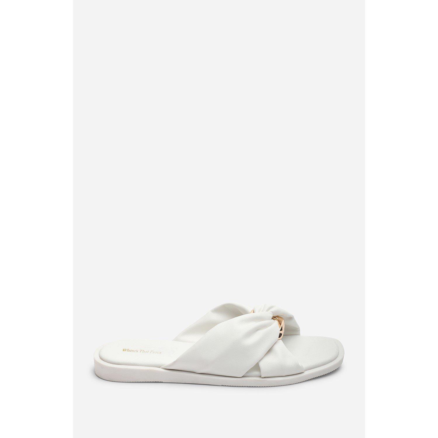 White - Wheres That From - Brooklyne Twist Open Toe White Slide On Sandals - 2