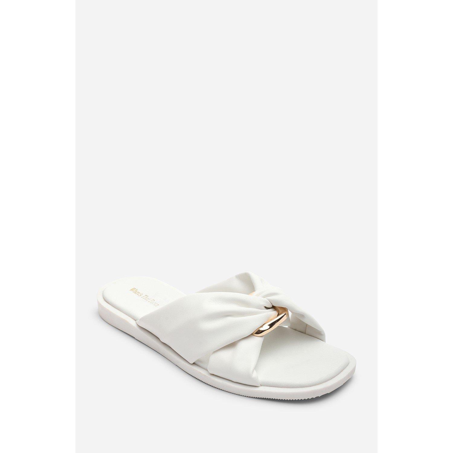 White - Wheres That From - Brooklyne Twist Open Toe White Slide On Sandals - 3