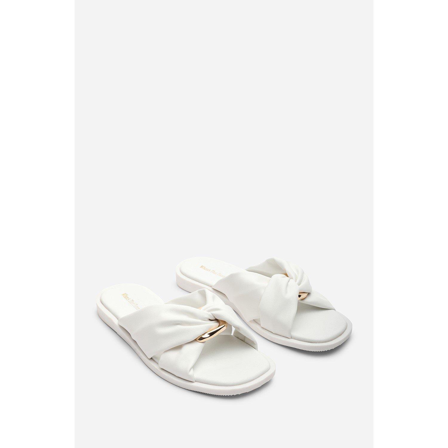White - Wheres That From - Brooklyne Twist Open Toe White Slide On Sandals - 4