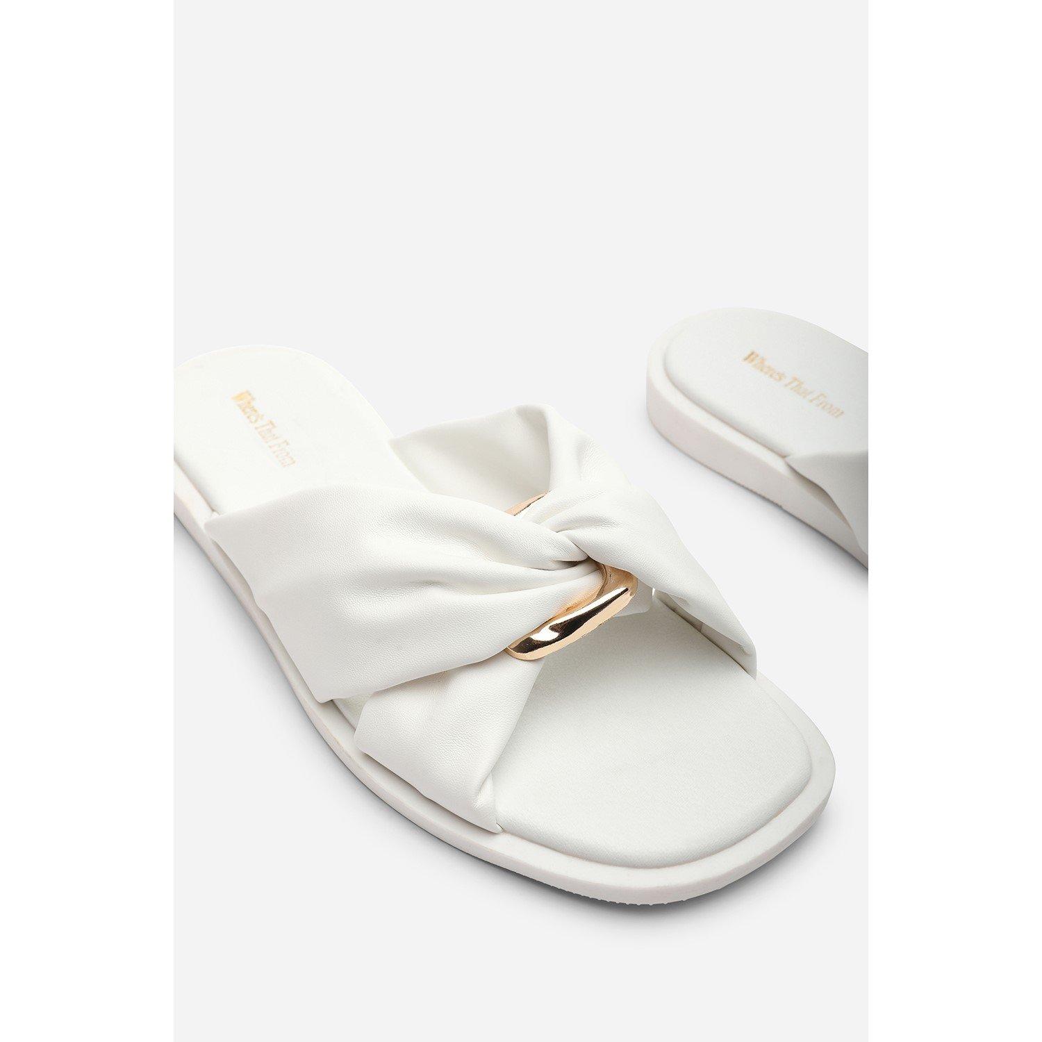 White - Wheres That From - Brooklyne Twist Open Toe White Slide On Sandals - 5